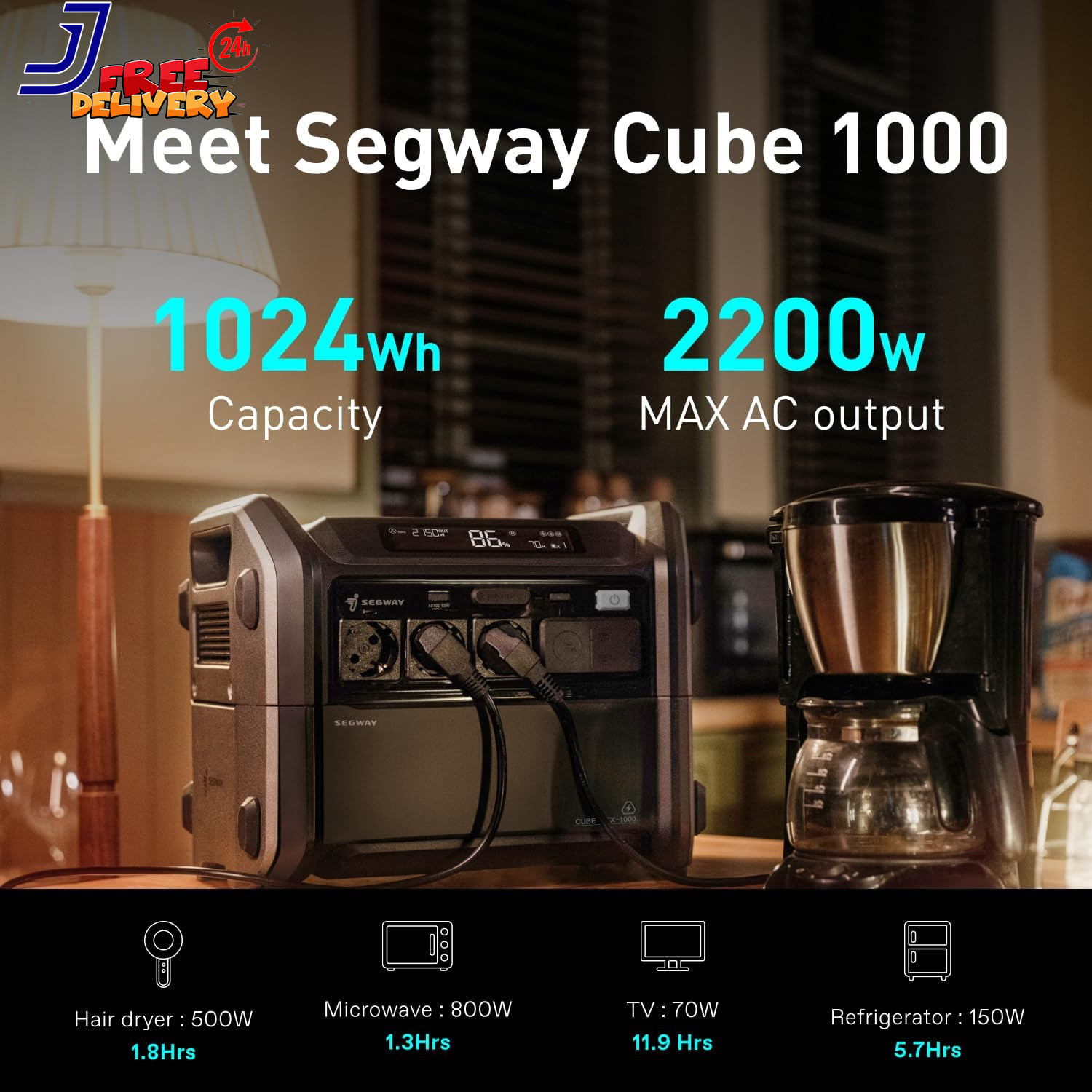 Portable Power Station Cube 1000, 2200W AC Outlets 1024Wh Lifepo4 Battery Expand