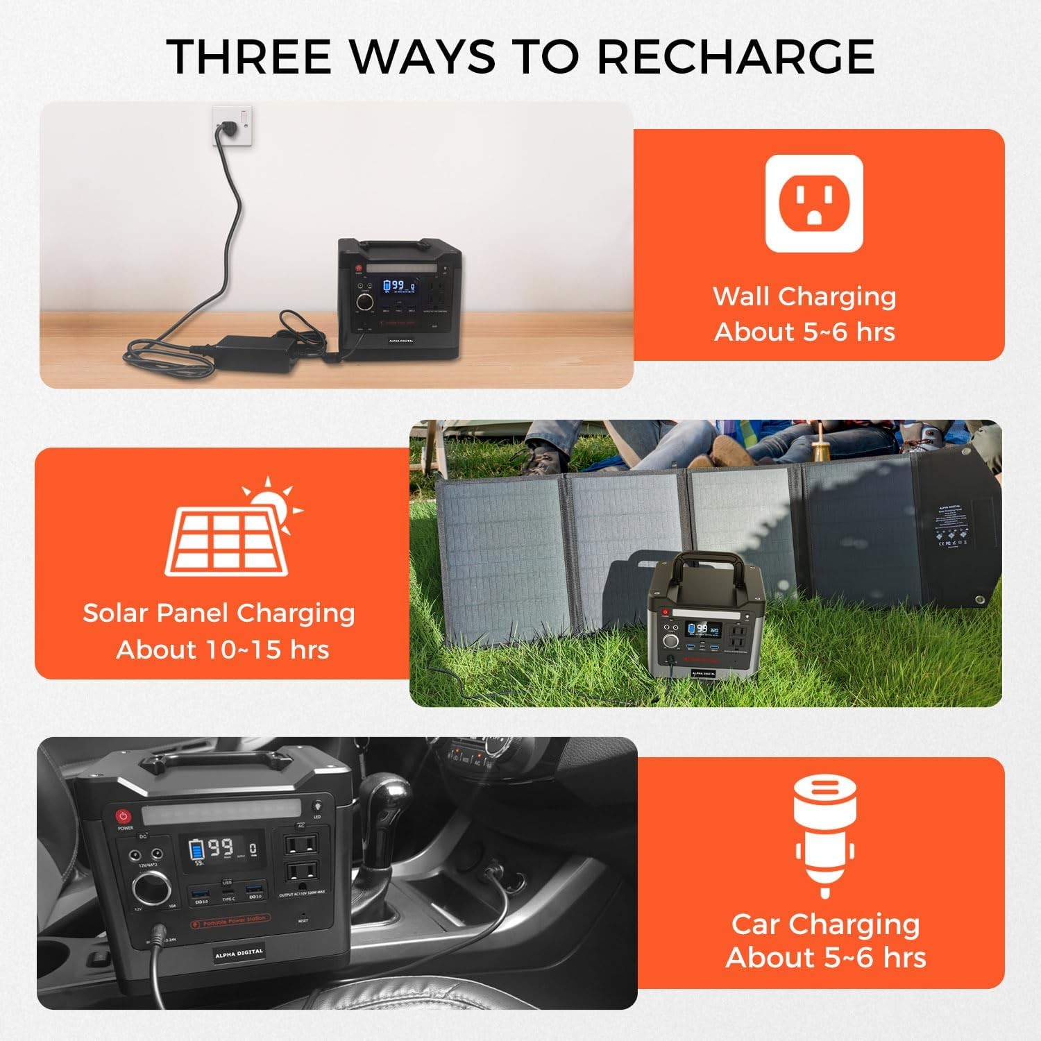 ALPHA DIGITAL 320W Outdoor Portable Power Station, 298Wh/93120mAh – BLACK/GREY