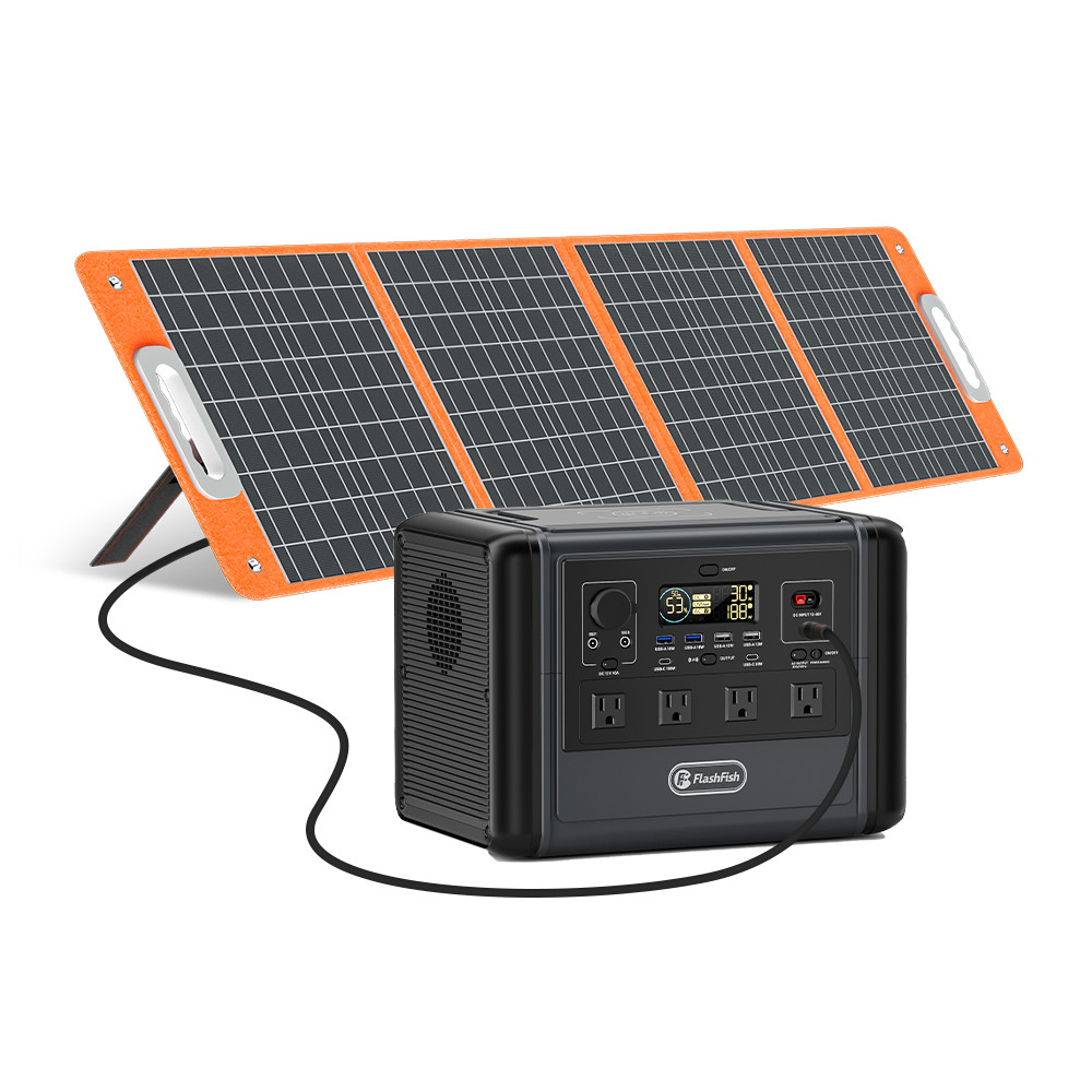 Flashfish T1200S Portable Power Station 1200W 768Wh With Solar Panel 100W 18V