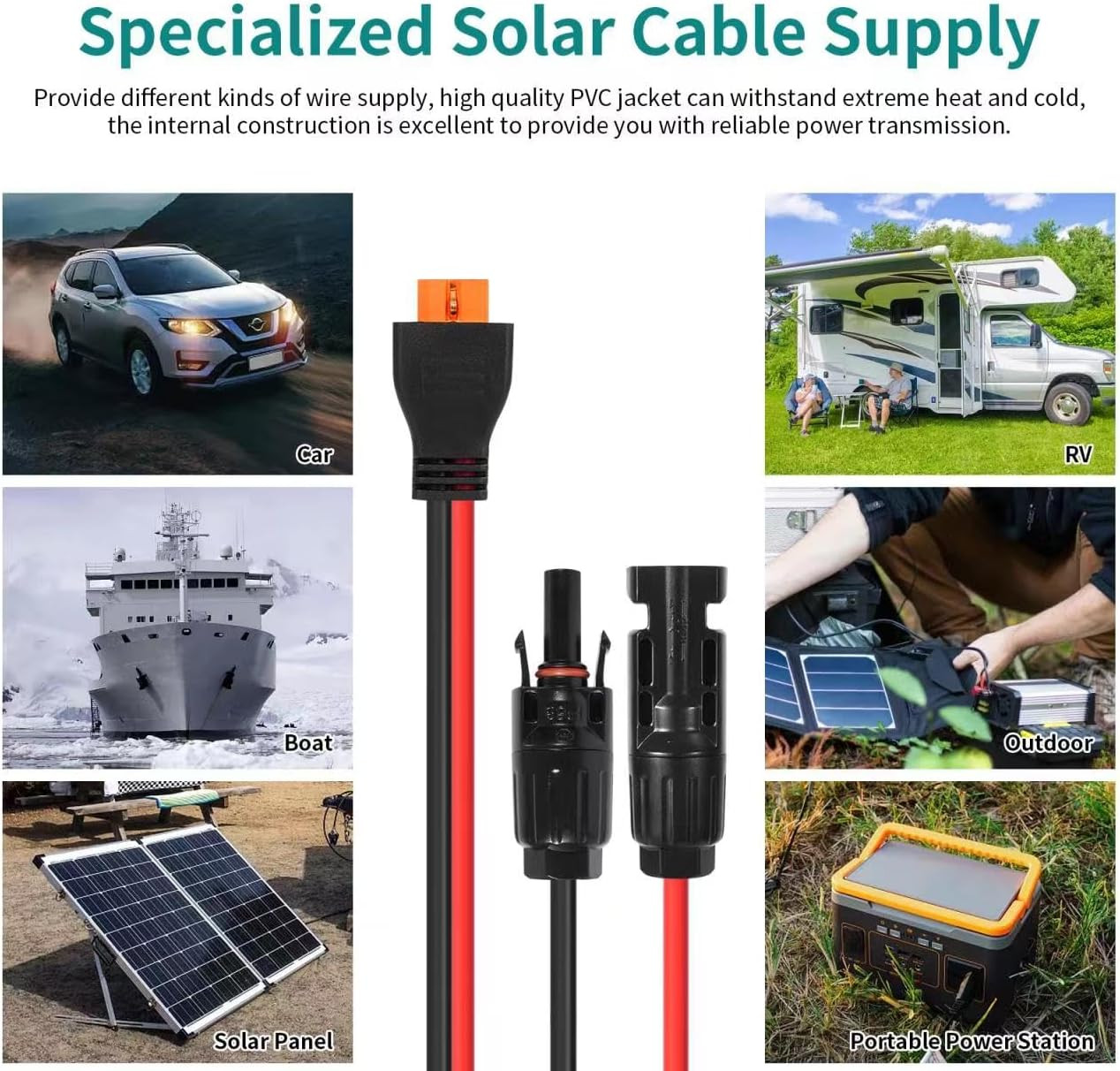 10AWG Tinned Copper Wire Xt60I to Solar Panel Connector Extension Cable 10FT – H