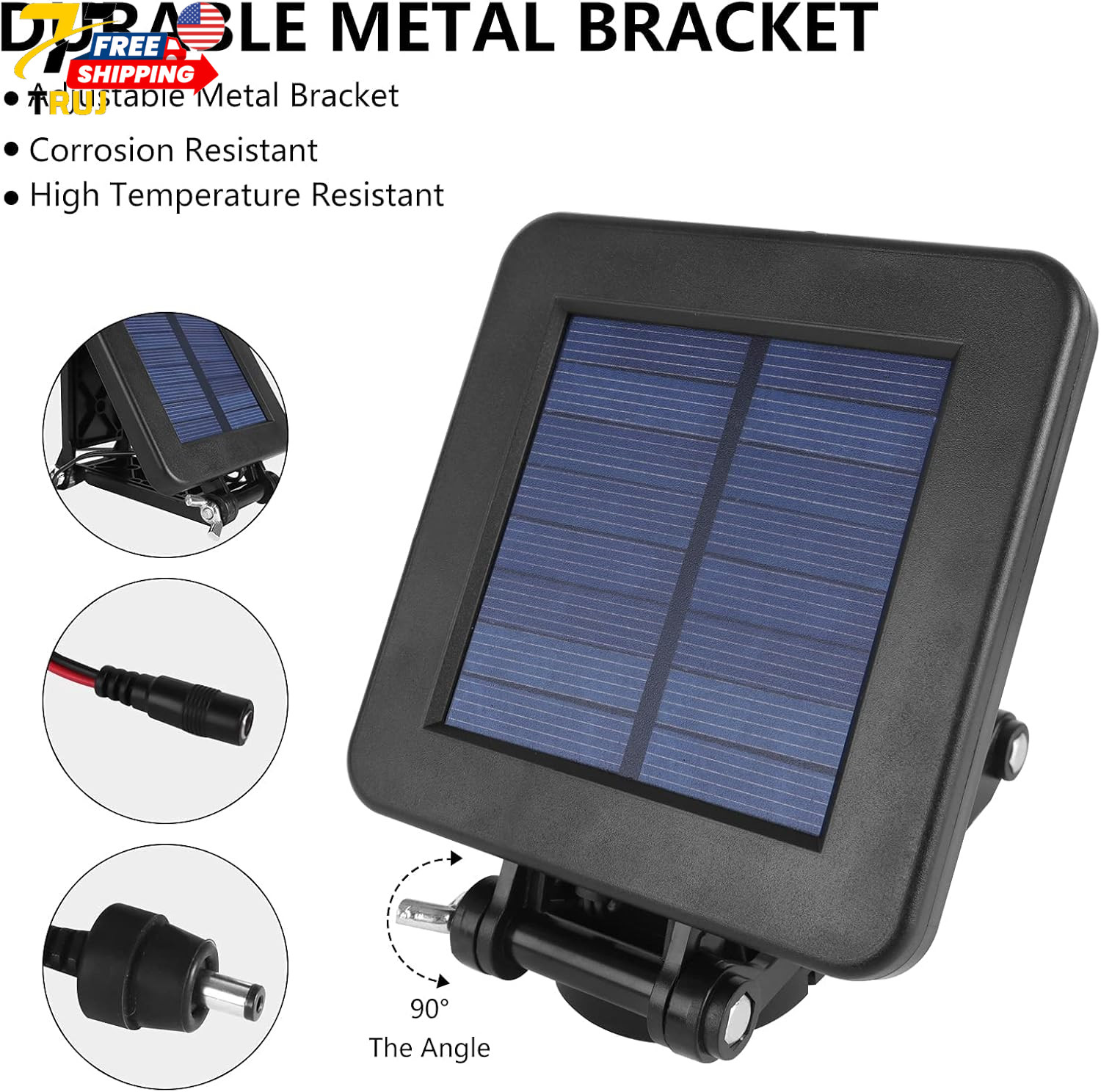 6V Solar Panel Efficient Charger w/Adjustable Mounting Bracket & Alligator Clips
