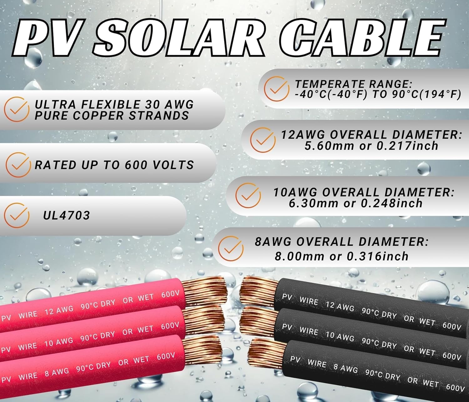 10 AWG Solar Extension Cable: 100 Feet with Male-to-Female Connectors