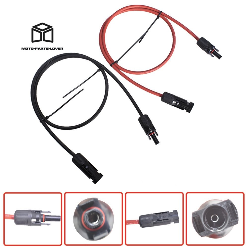 1 Pair 10 AWG Solar Panel Extension Cable Wire Connector 3 Feet Black + Red