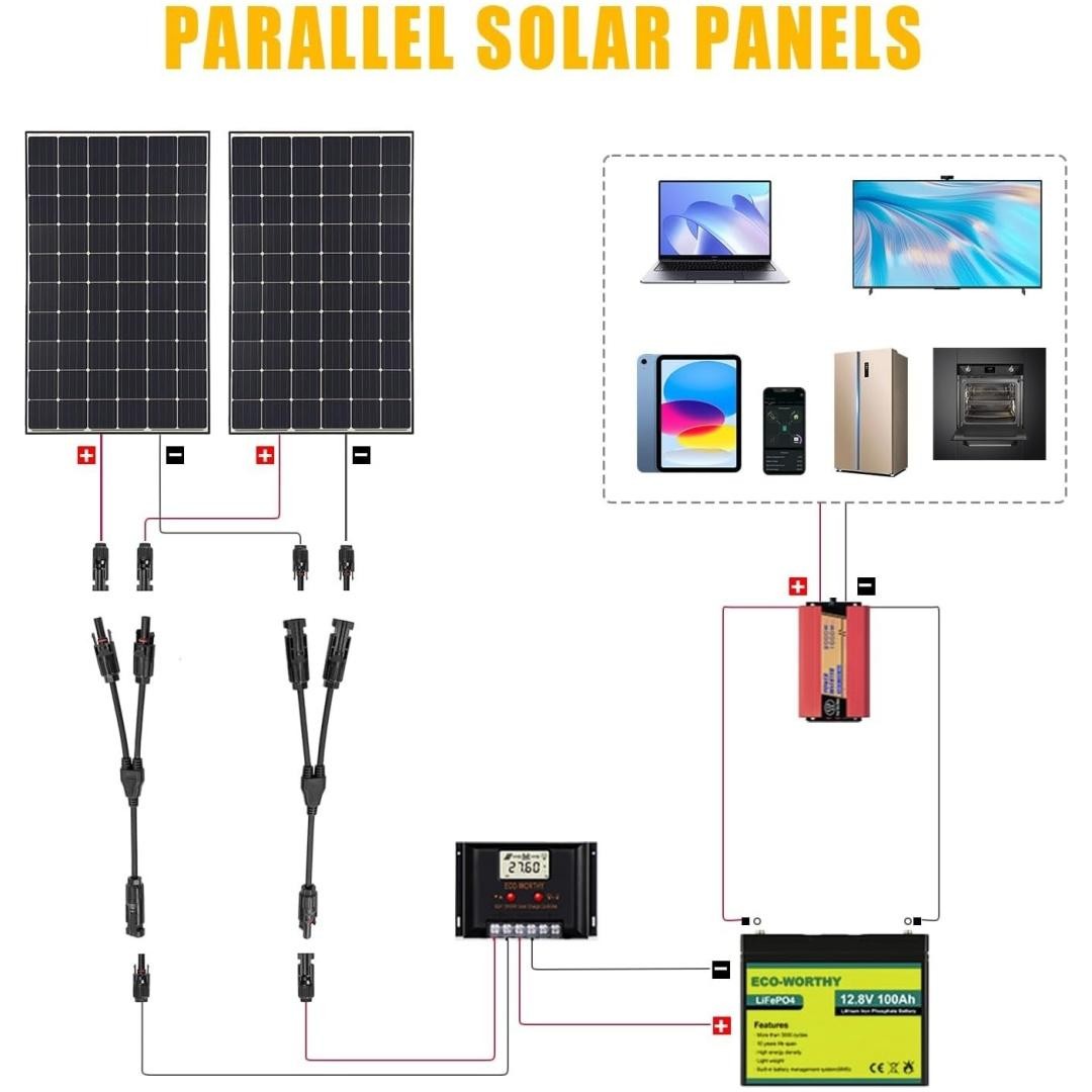 MC4 Y Branch Solar Panel Connector Cable 30A 1 to2 Parallel Adapter Waterproof