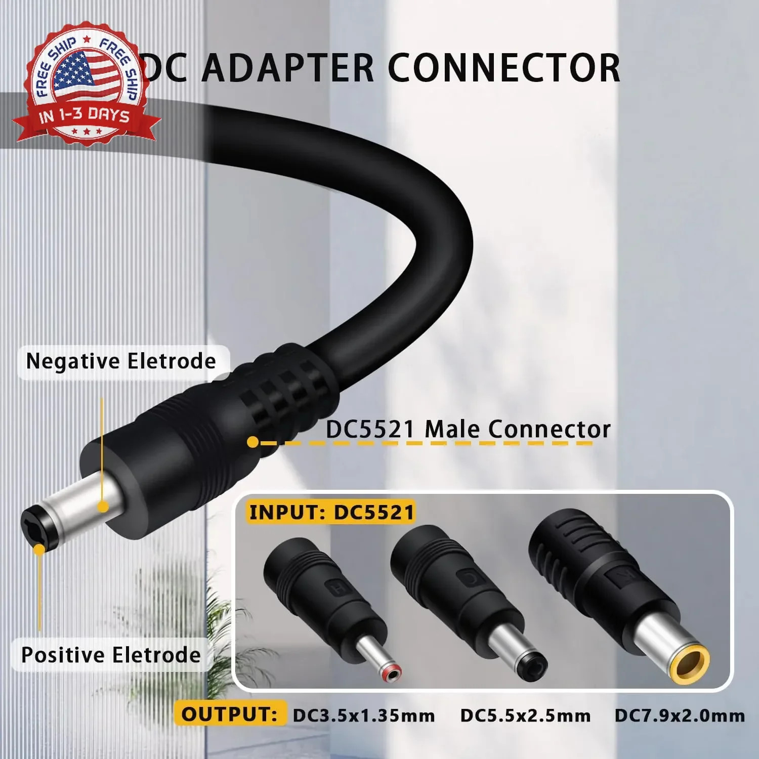 COMeap 5FT 1.5M Solar Panel Adapter for Jackery, to DC 5.5×2.1mm Extension Power