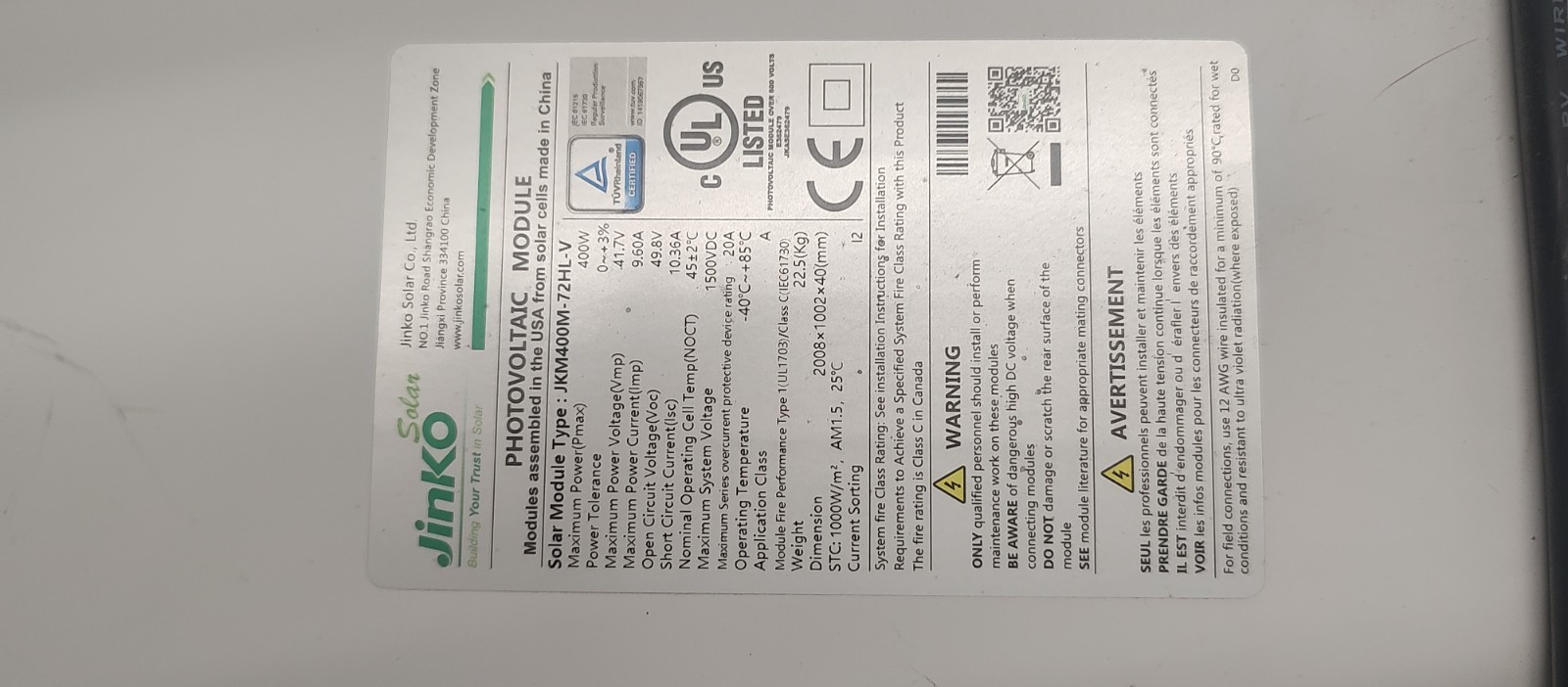 Jinko Solar Panels with IQ7A Micro Inverters and Enphase Controller