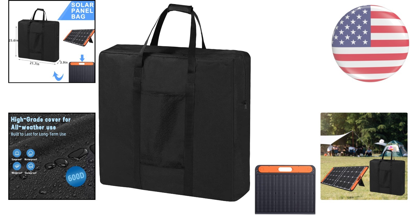 Durable Dustproof Solar Panel Carry Case – 600D Oxford Fabric, Black 21.7”