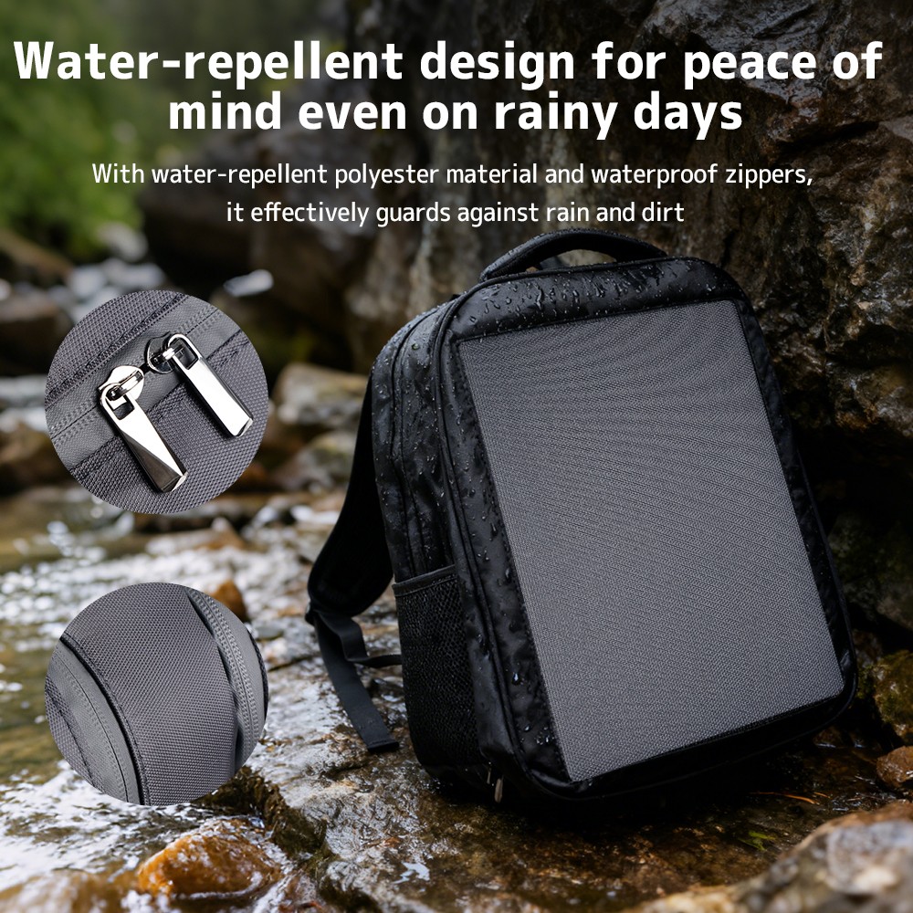 20W Solar Backpack 5V 3A Type C & Type A Charger for Camping Trip Hiking Black