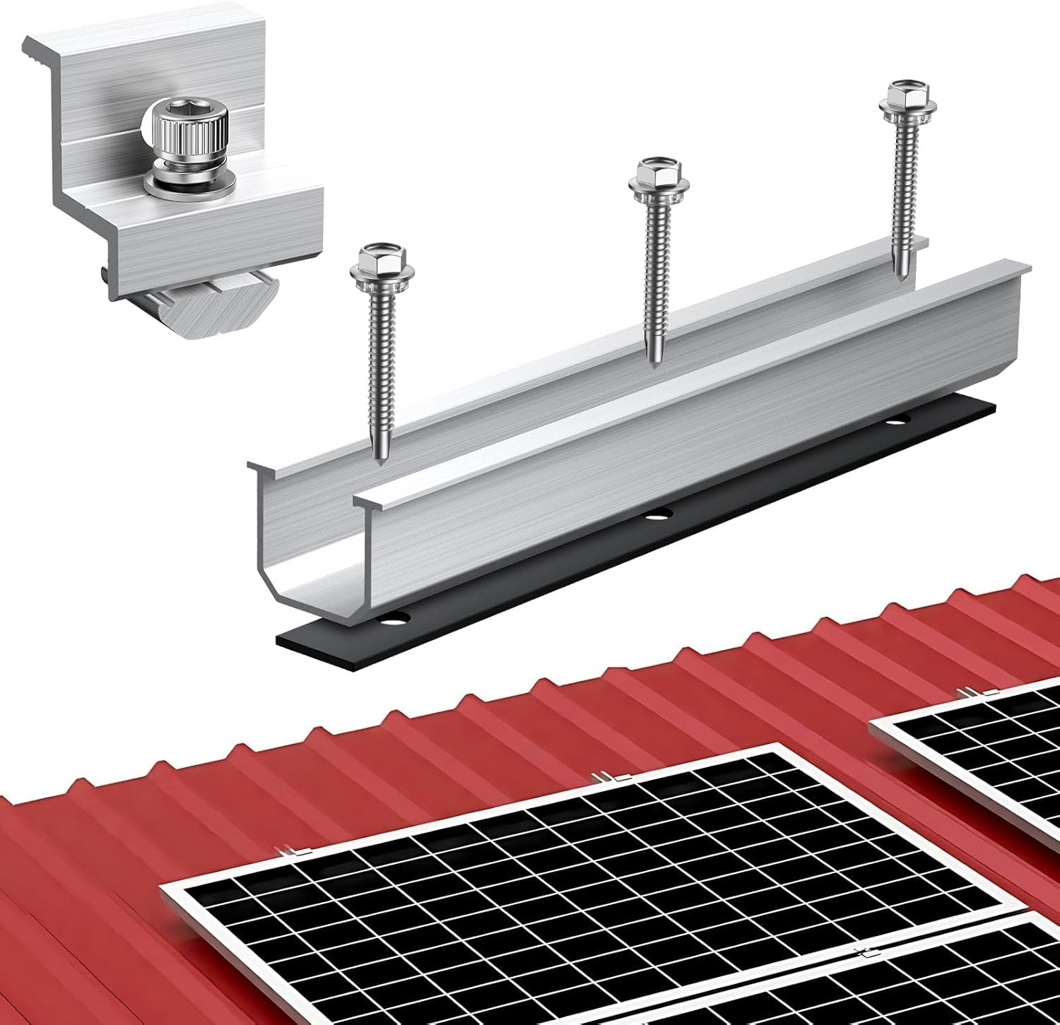 Solar Panel Bracket Kit, 6 Pcs 7.87 in Aluminium Solar Panel Mounting Rail 30Mm/
