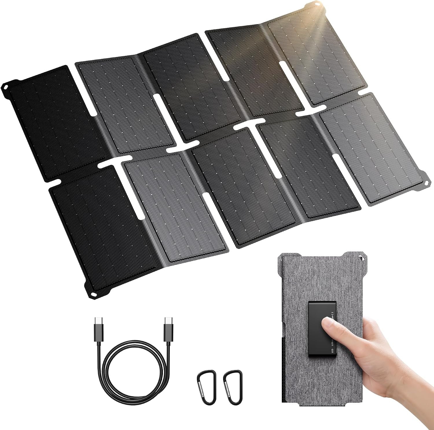 Portable 35W Solar Panel Charger with Fast Charging USB-A and PD 25W USB-C for
