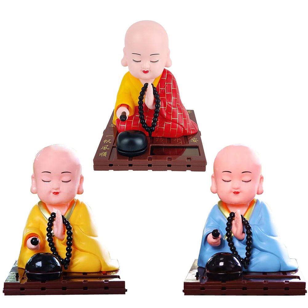 Fun Solar Monk Decoration Shaking Head Design for Cars and Home Spaces