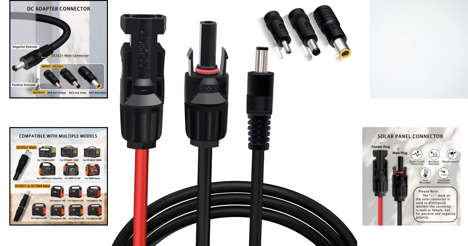 5FT Heavy-Duty Solar Panel Adapter for Jackery with Multiple Connector Options
