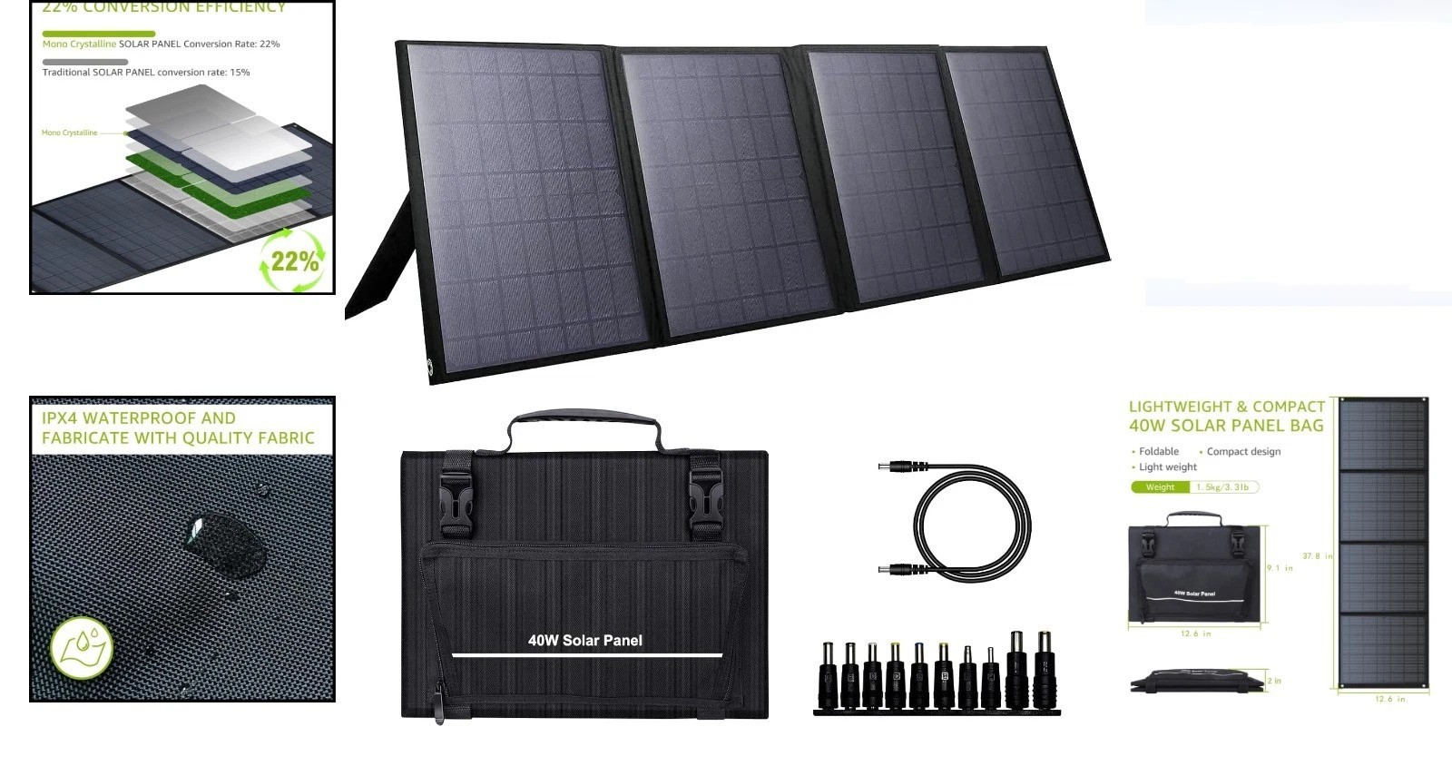 40W Portable Solar Panel Foldable Charger for Camping RV Solar Power Station