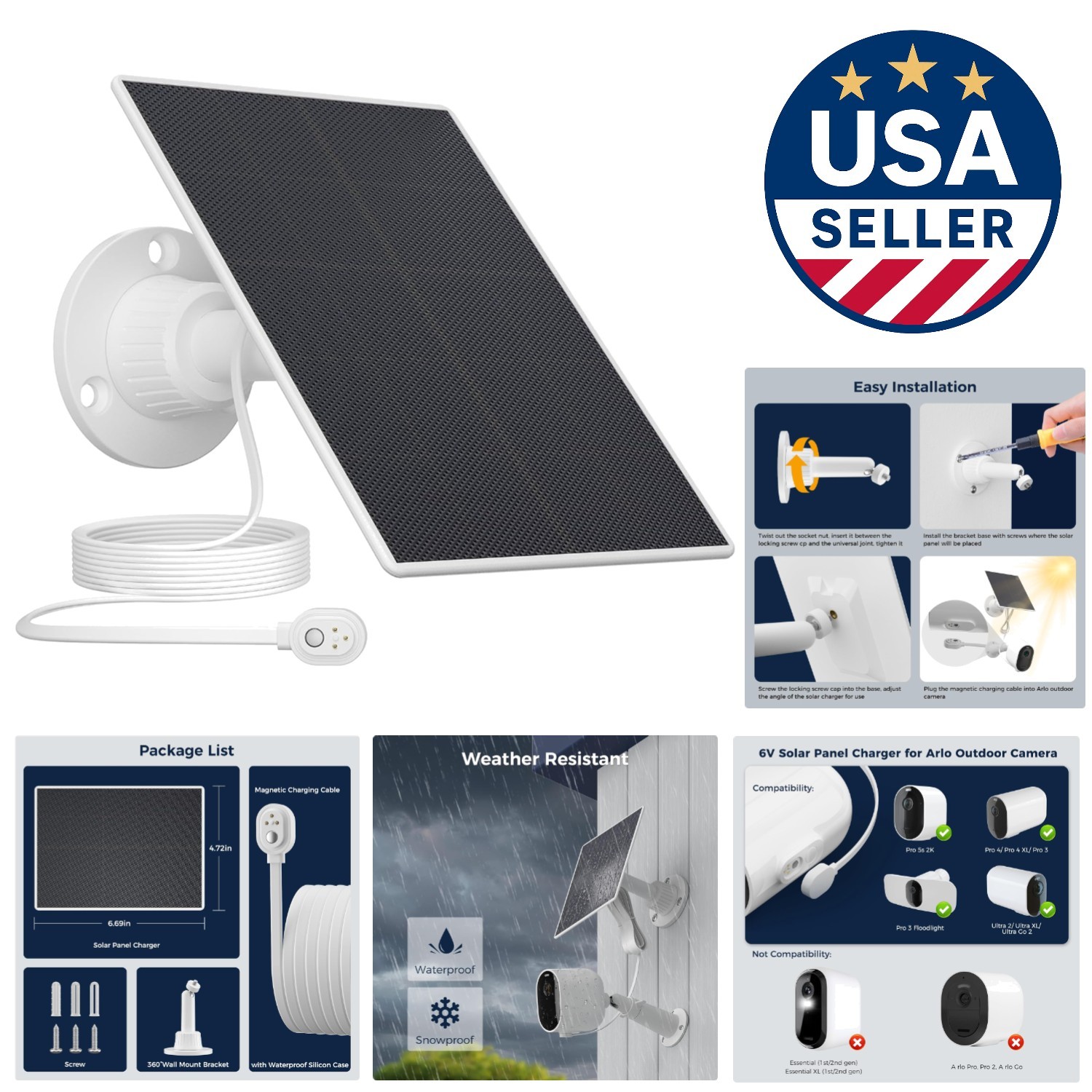 Magnetic Extension Cable Solar Charger for Arlo Cameras – 360 Adjustable Mount