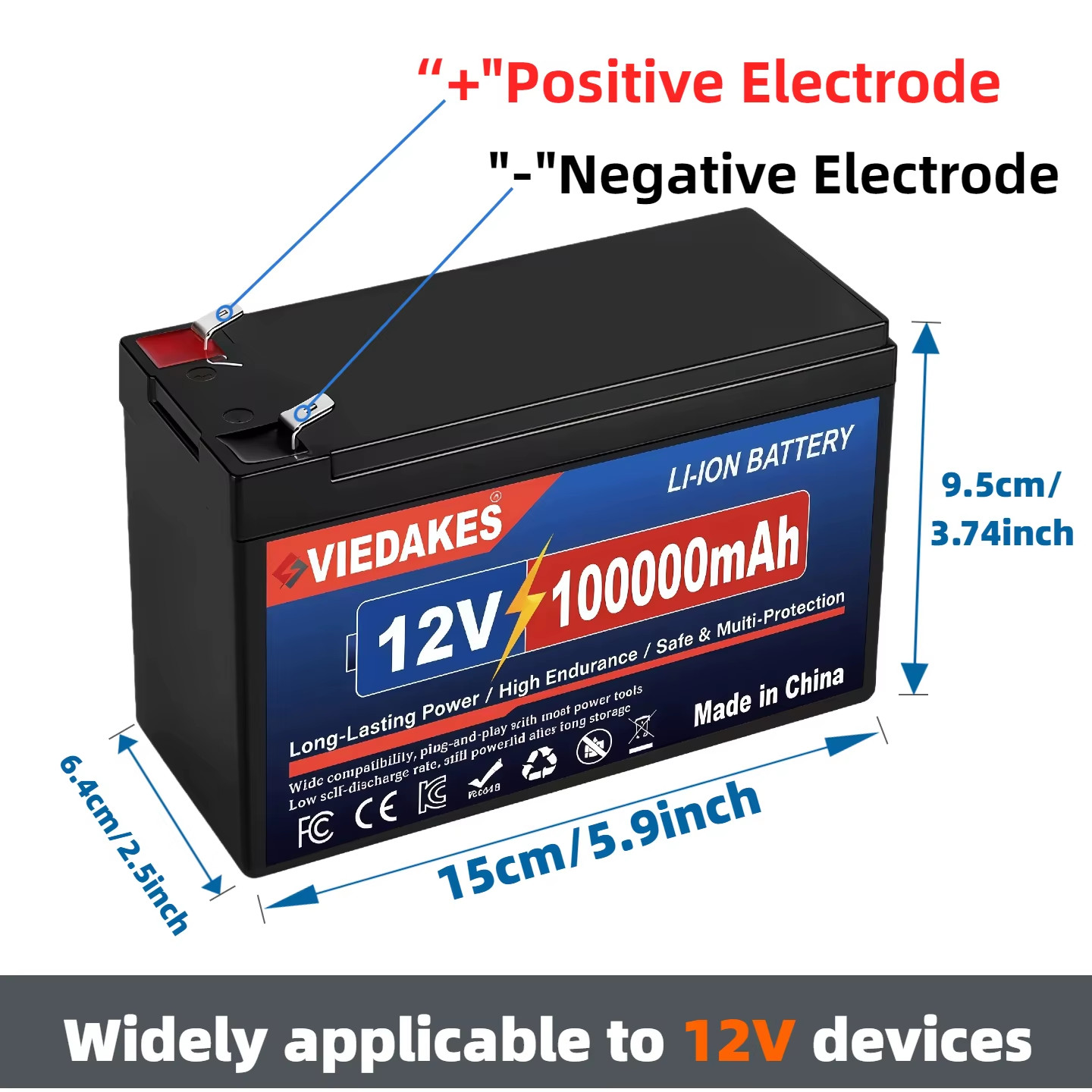 100Ah Rechargeable 12V LiFePO4 Battery – Long Lasting for sprayers Camping RV So