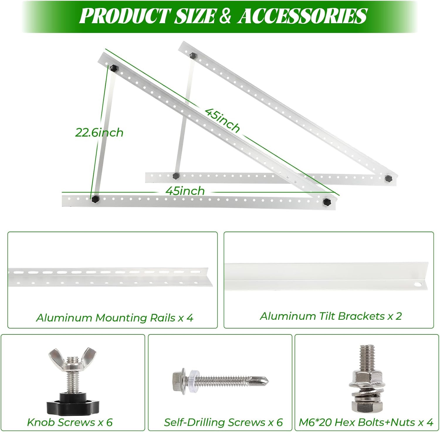 1 Set 45Inch Adjustable Solar Panel Mount, Suitable for 100-400 Watt Solar Panel