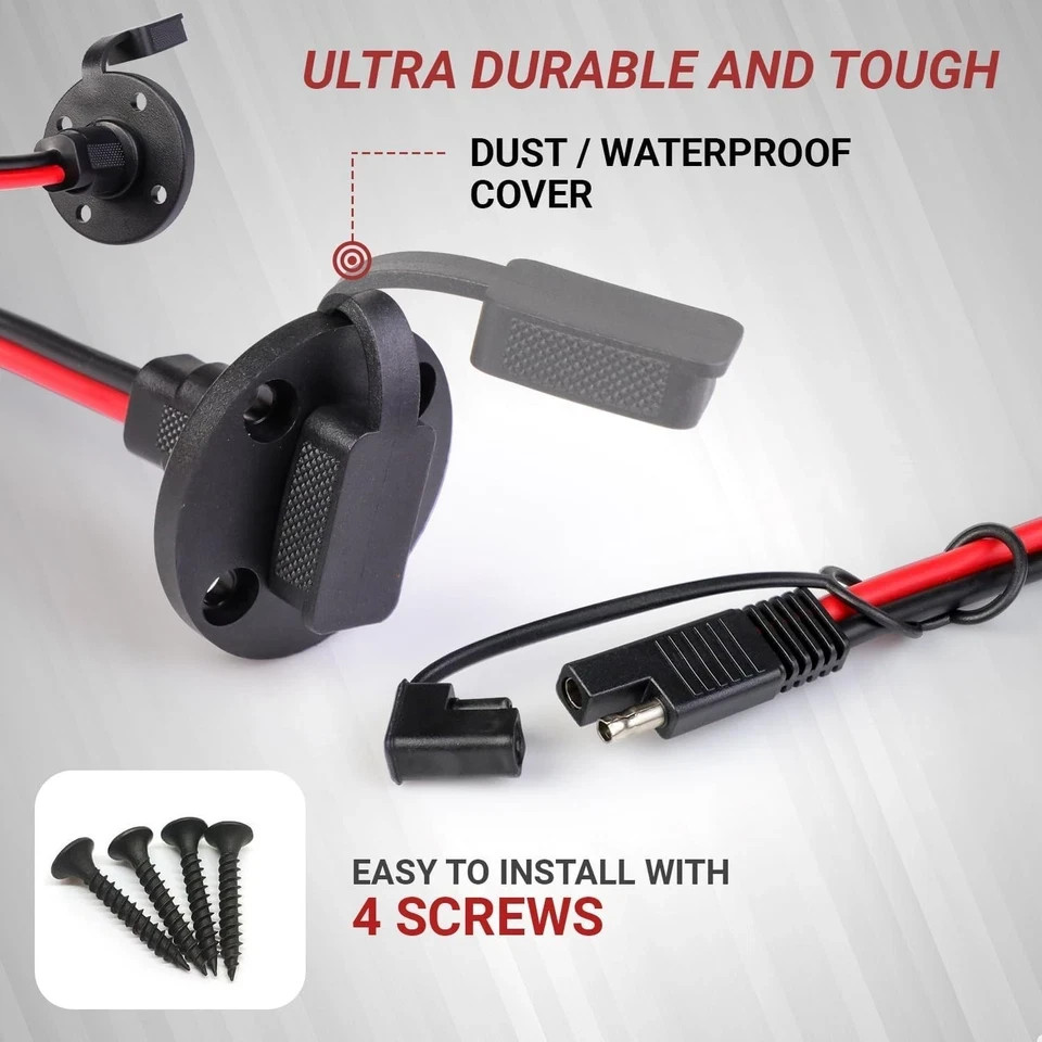 2FT 12AWG SAE Power Socket Sidewall Port Connector 2 Pin SAE Quick Connect 2 Pk