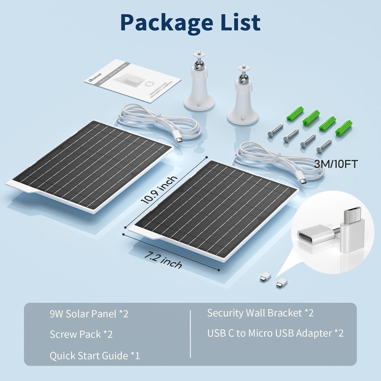 2 Pack Paneles solares de 9 W: cargador impermeable de alta eficiencia