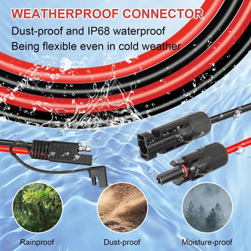 Solar Panel to SAE Adapter Cable – 6FT 10AWG Solar Extension Cable for RV Sol…