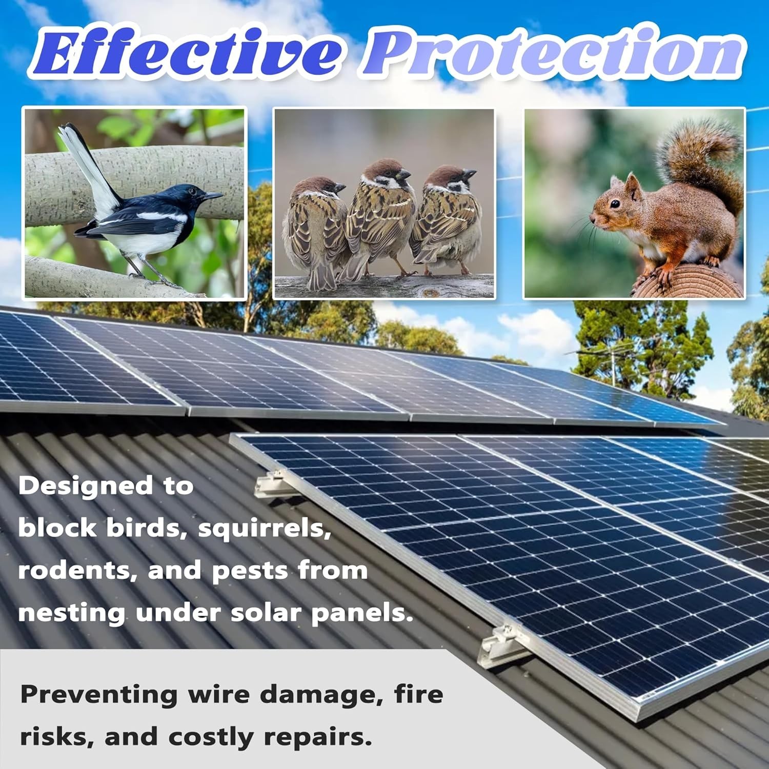 8 Inch X 100FT Solar Panel Bird/Critter Guard Anti-Rust with 100 Fastener Clips