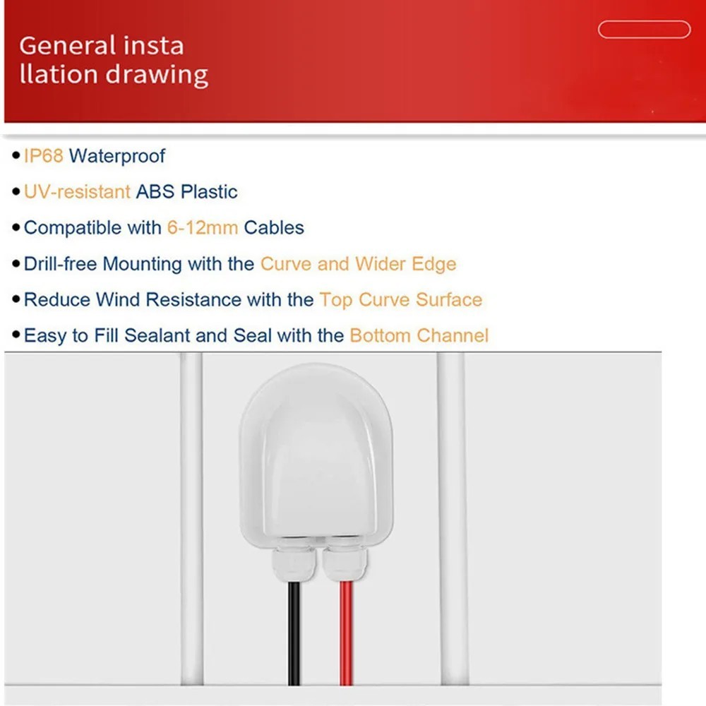 Waterproof Double Cable Entry Gland Box ABS Roof Connector for RV Boat Solar Pan
