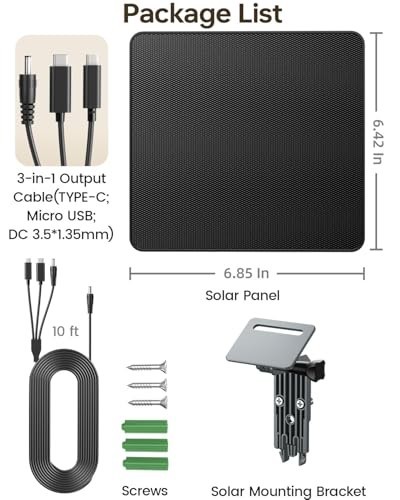 6W Solar Panel Charger for Ring & Trail Cameras, 5000mAh Battery, IP65 Waterproo