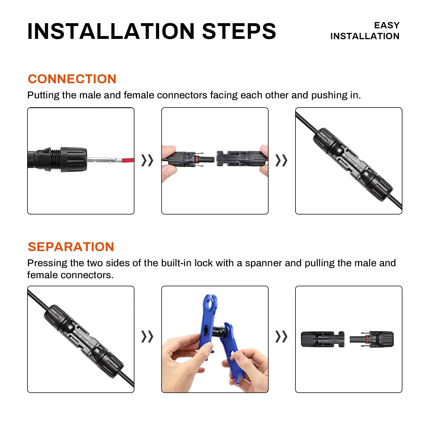 Y Branch Solar Connector MC4 Y Cables MMF FFM Solar Panel Connector Pair
