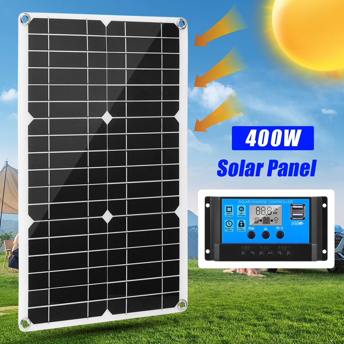 80W Solar Panel Folding Power Bank USB Charger Outdoor Camping Backpack Survival