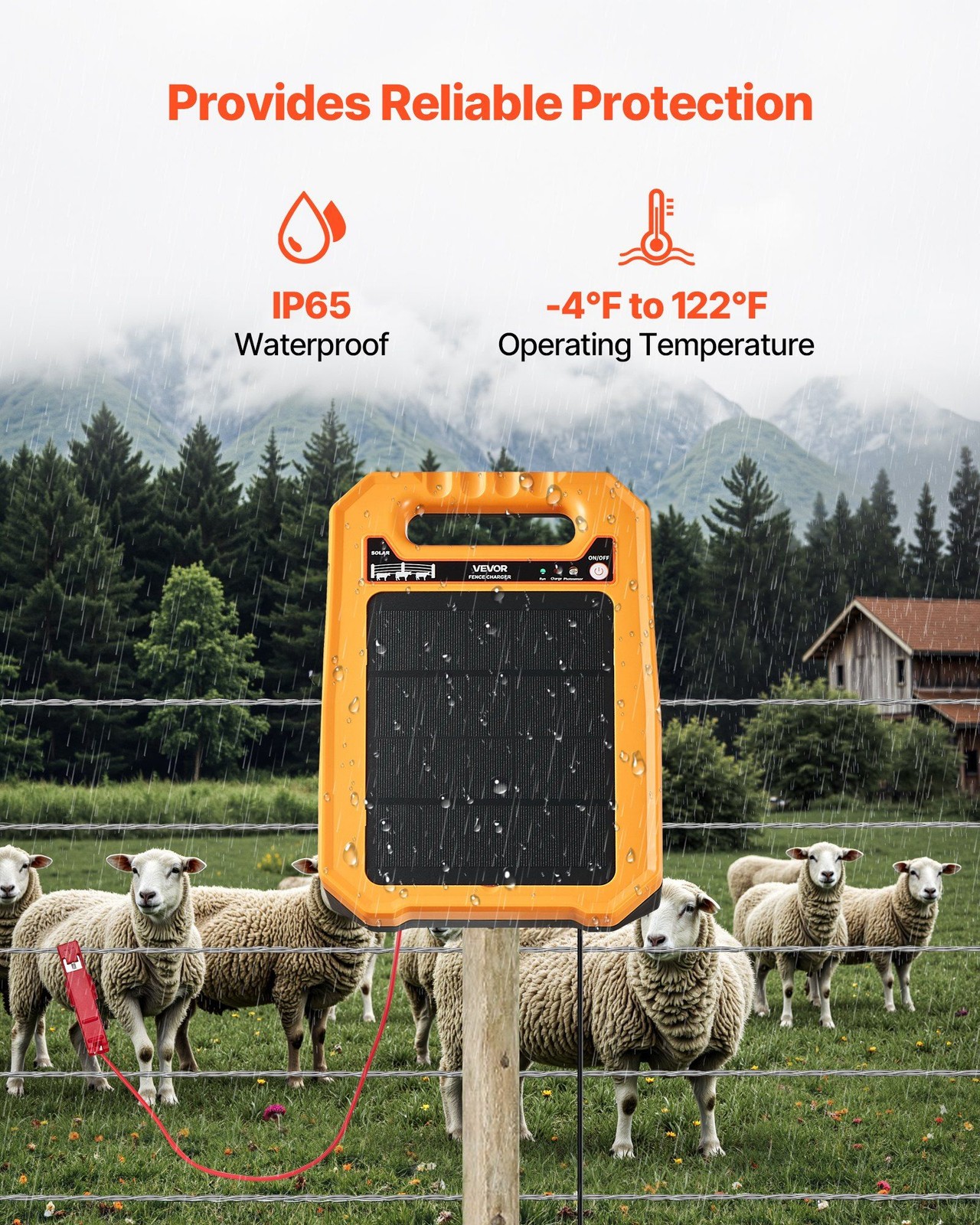 0.3J 8kV Solar Fence Charger w/10W Monocrystalline Panel 10400mAh