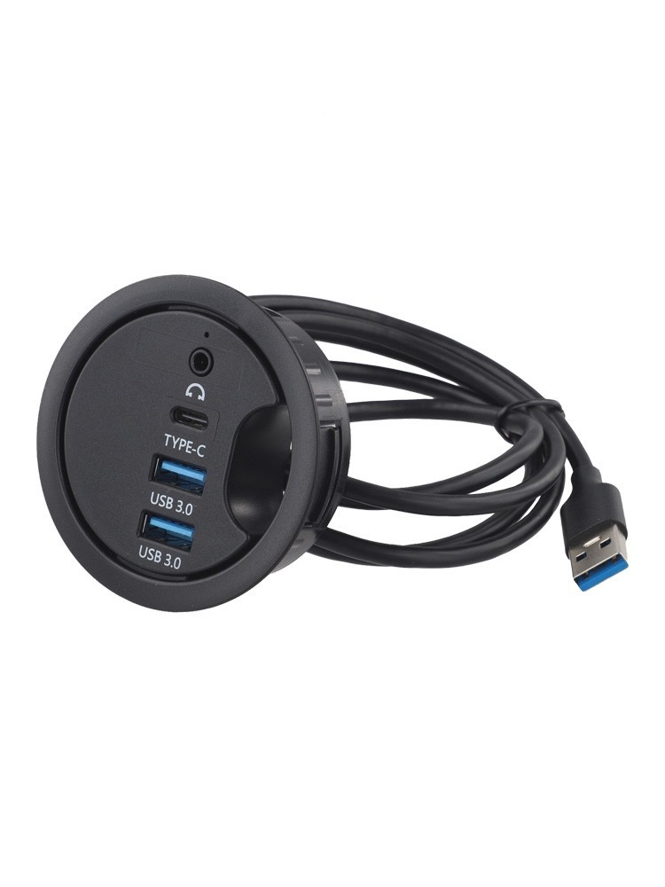 USB 3 0 Hub Desk Grommet with Dual Port Audio Interface for PC Laptops