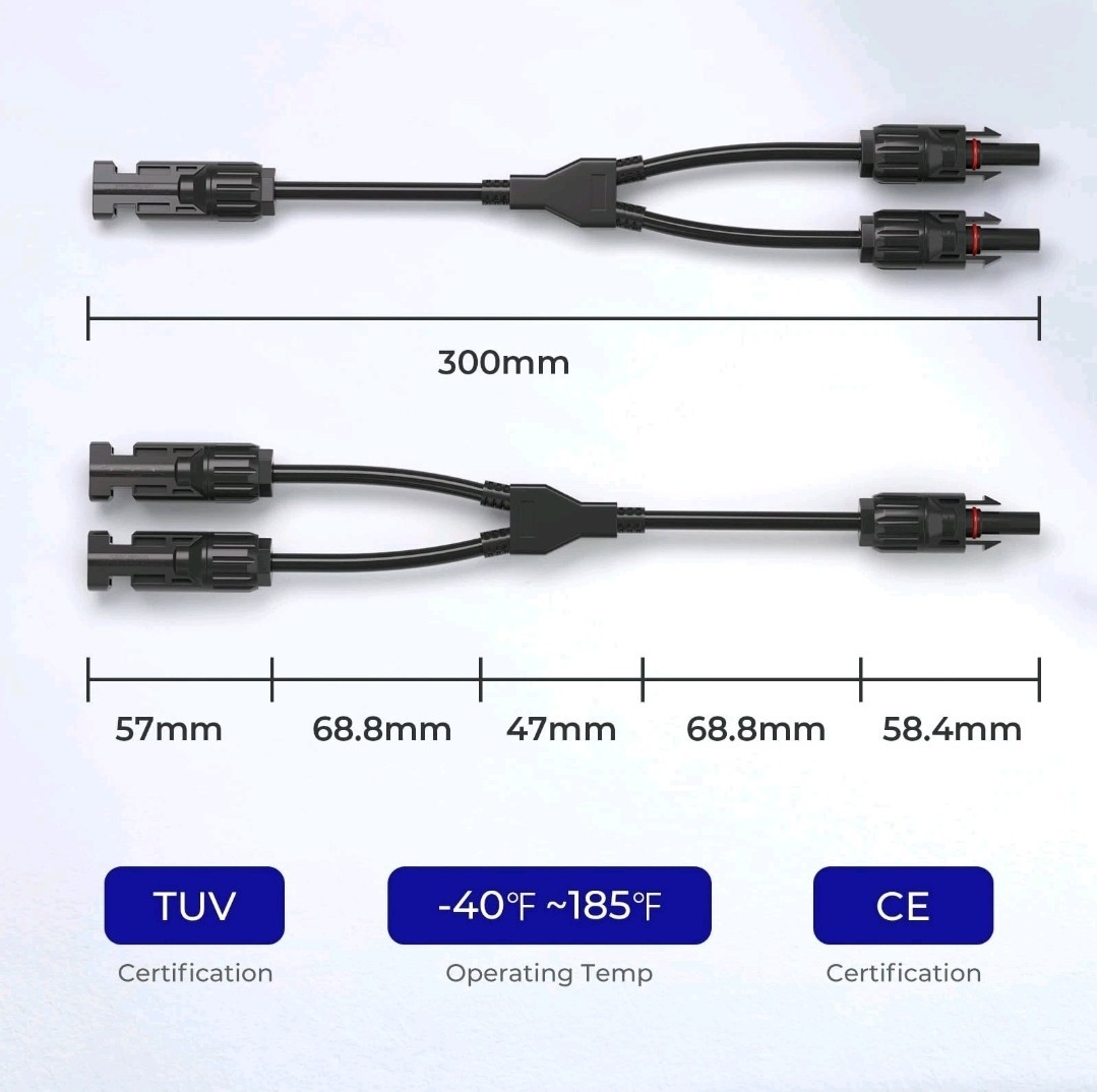 Renogy Solar Connectors Parallel Y Branch MMF FFM 1 Pair Solar Panel Wire for