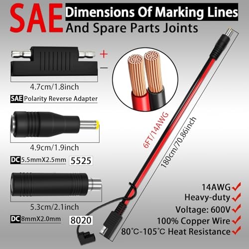 6FT 1.8M SAE to DC8mm Male Adapter for Jackery Solar SAE to DC 8mm Male 6ft