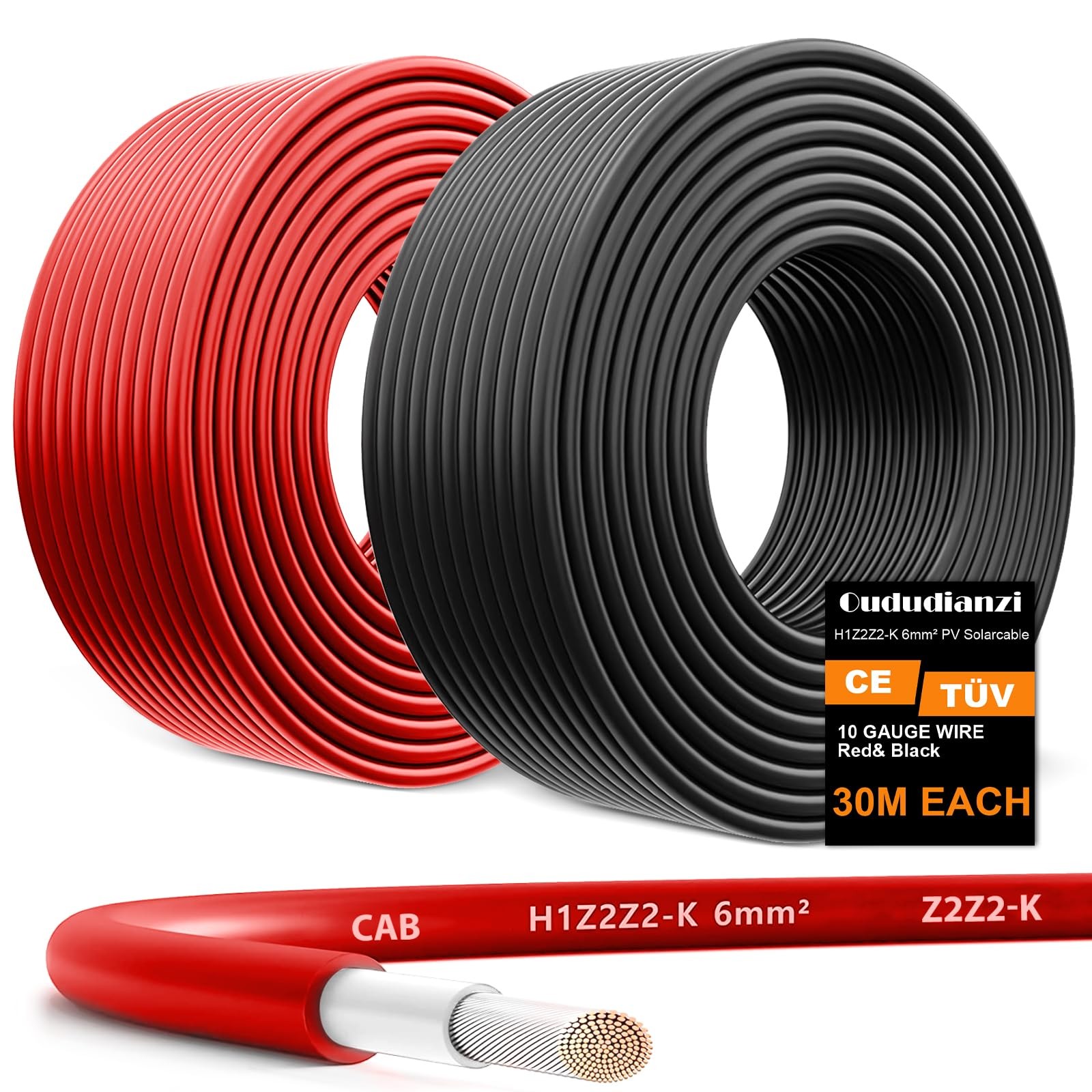 2×100 Feet Solar Panel Wire, 10AWG Solar Wire Tinned Copper PV Cable for Outd…