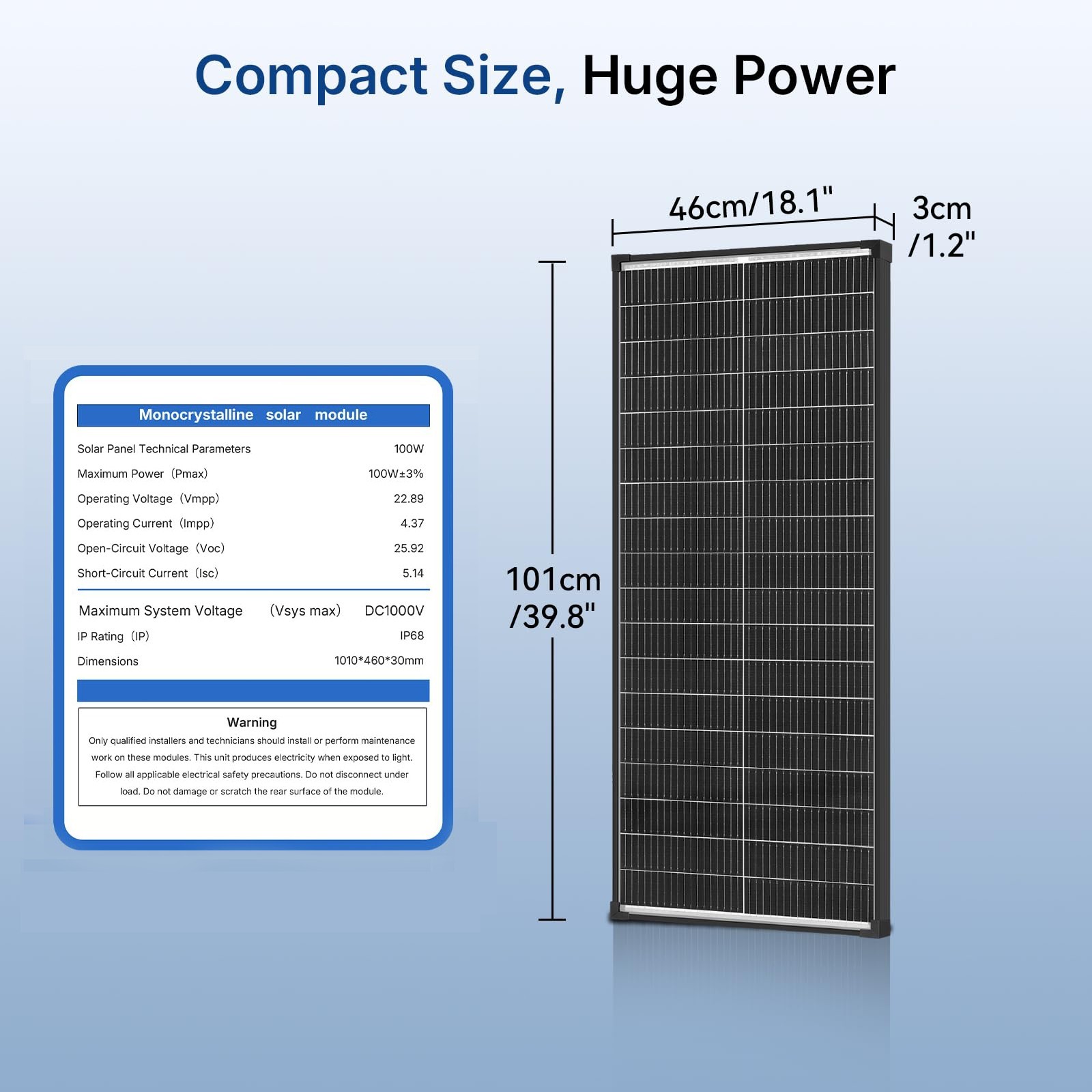 AeternaSol 100W Bifacial Solar Panel Mono N-Type Battery Home Roof RV Off Grid