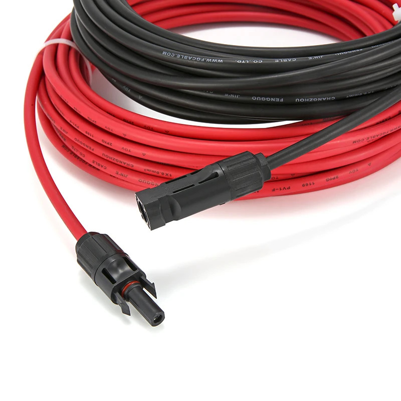 PV Wire Cable 2.5/4/6mm² 10-14AWG Black+Red with Male Female Panel Connectors