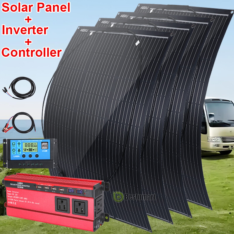 400W Flexible Solar Panel Kit & 5000W Watt Inverter RV Camping Off-Grid Rooftop