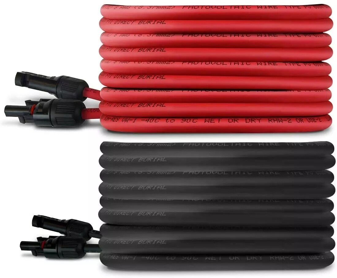 1 Pair Black+Red Solar Extension Cord Solar Panel Cable Wire Connectors 10 AWG