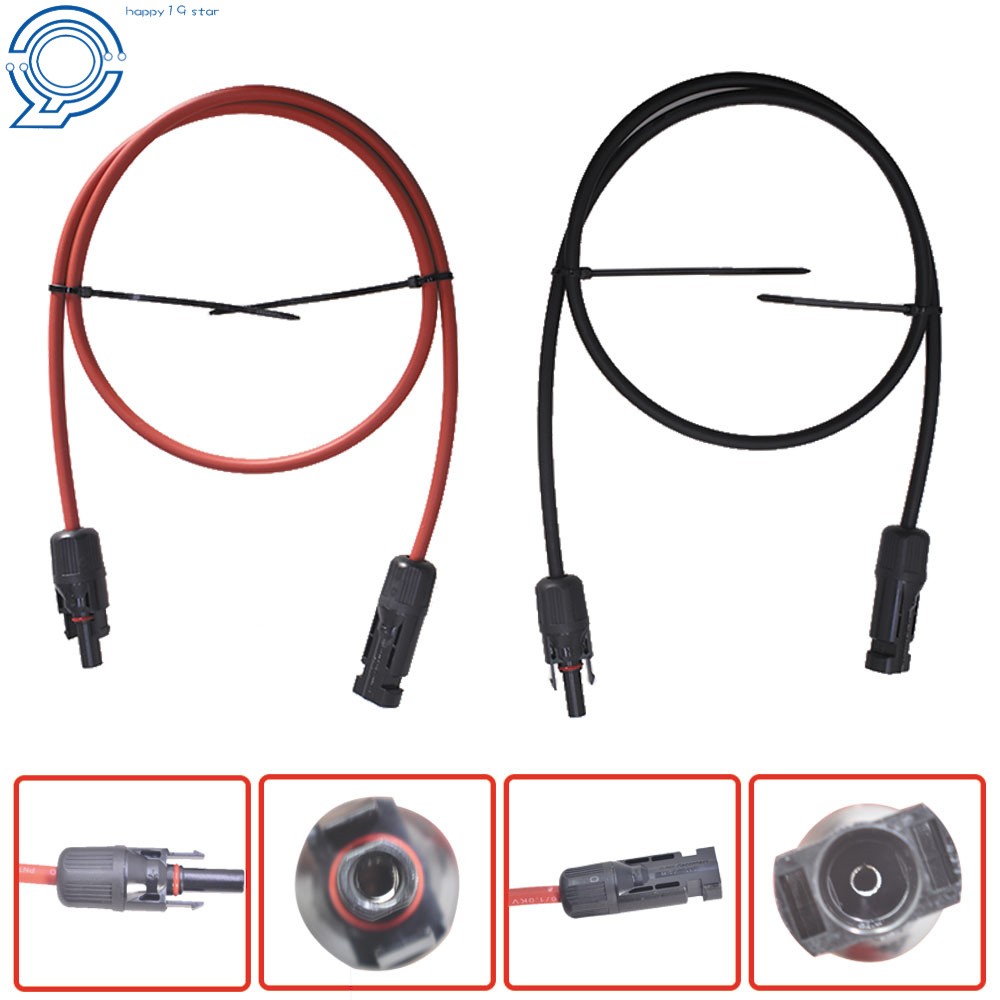 1 Pair 3 Feet Solar Panel Extension Cable Wire Connector 10 AWG Black + Red