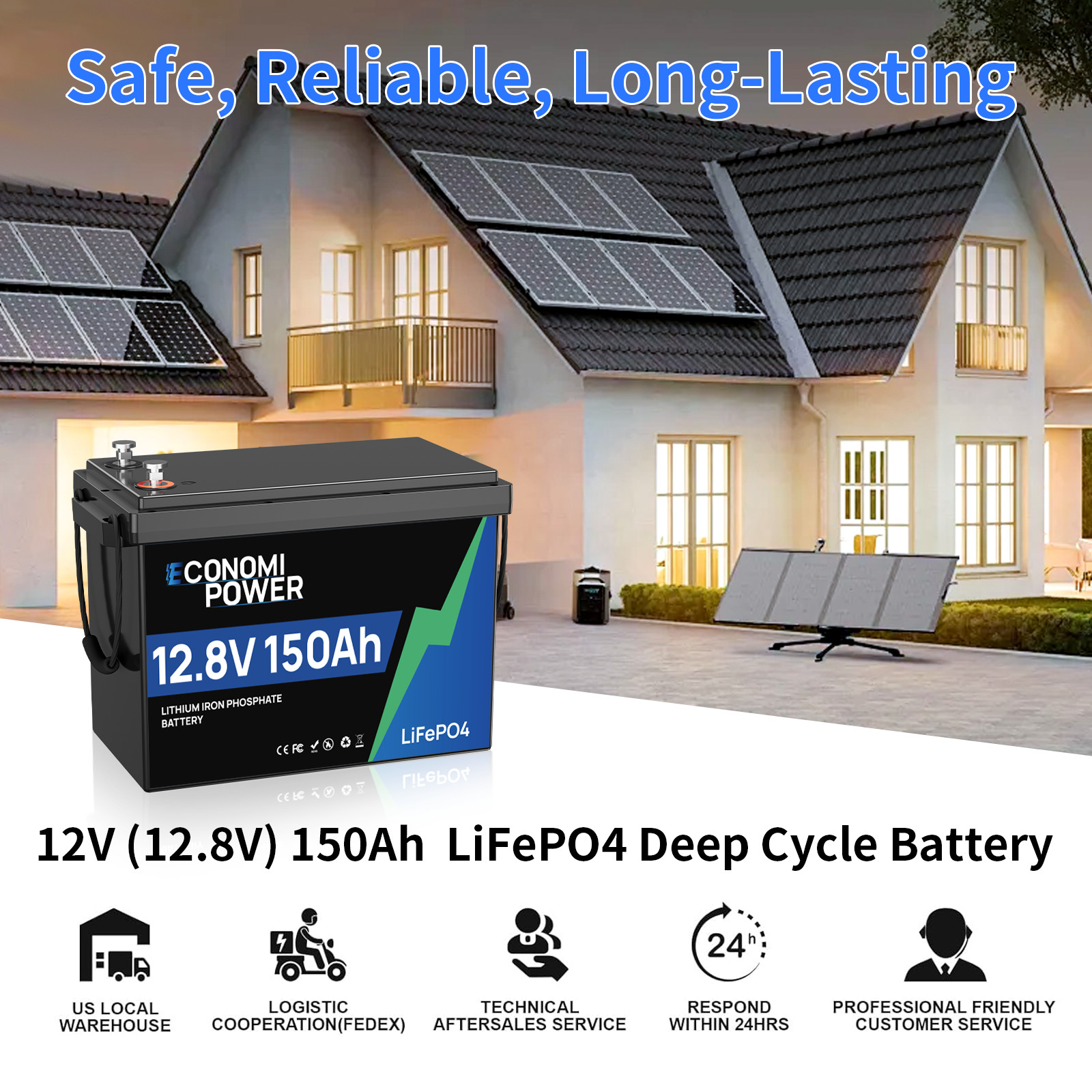 12V 150Ah LiFePO4 Battery 1920Wh Deep Cycle 150A BMS RV Off-Grid Solar Marine