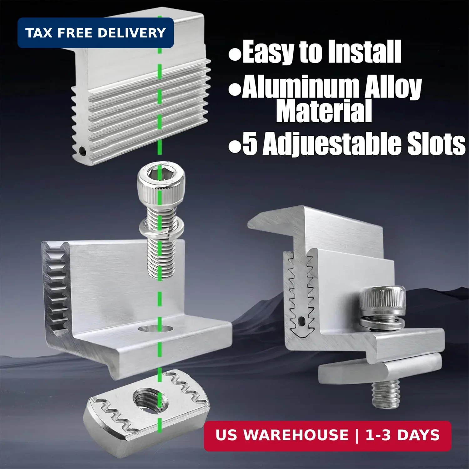 Solar Panel End Clamps 10-Pack – Adjustable 32-50mm Aluminum Mounting Brackets f