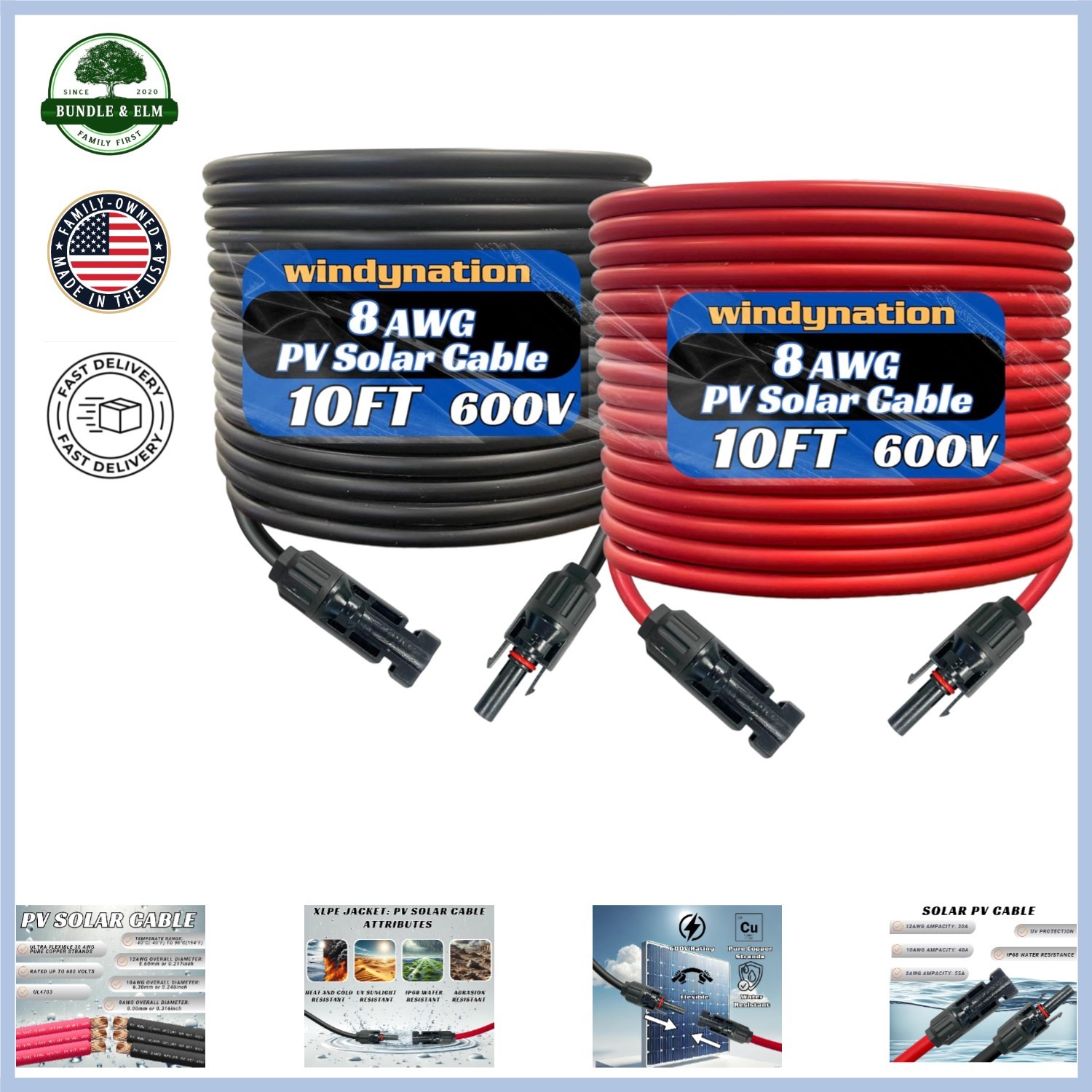 Durable Solar Panel Wire, 8 Gauge Interconnection Cable for Outdoor Applications
