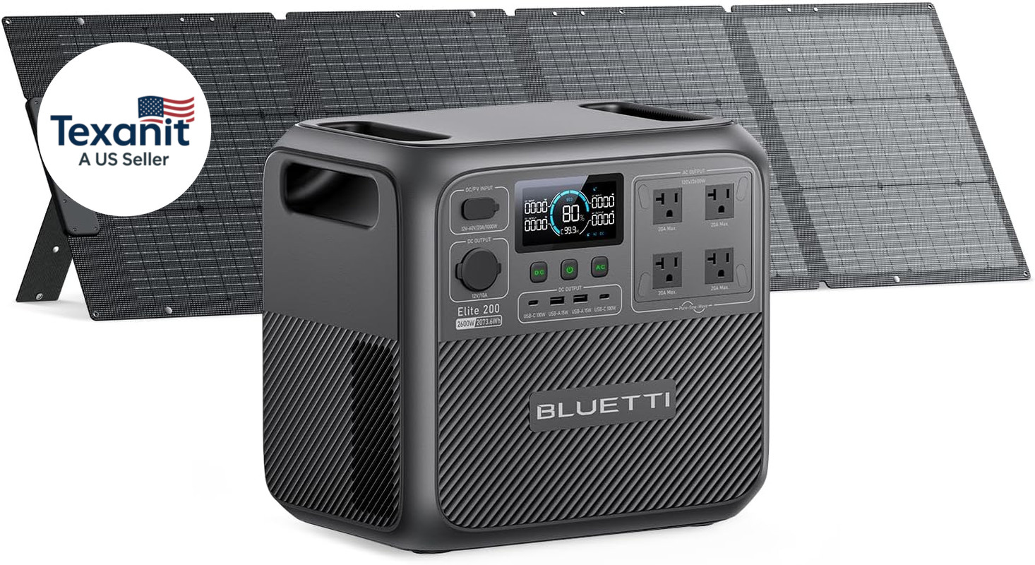 Solar Generator Elite 200 V2 with 200W Solar Panel Included, Portable Power Stat