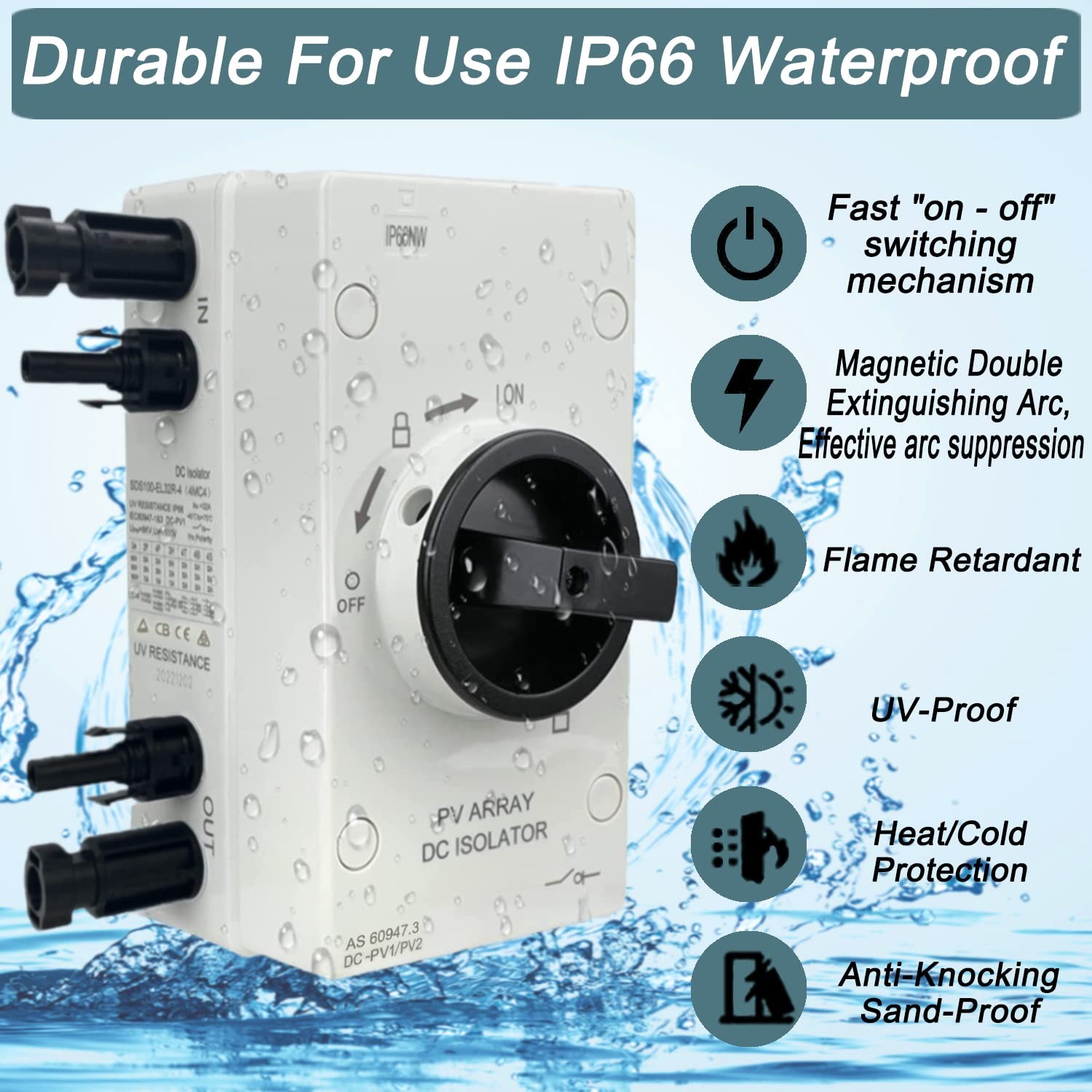 KarlKers IP66 Solar PV DC Quick Disconnect Switch 64 Amp, 1000V Solar Combine…