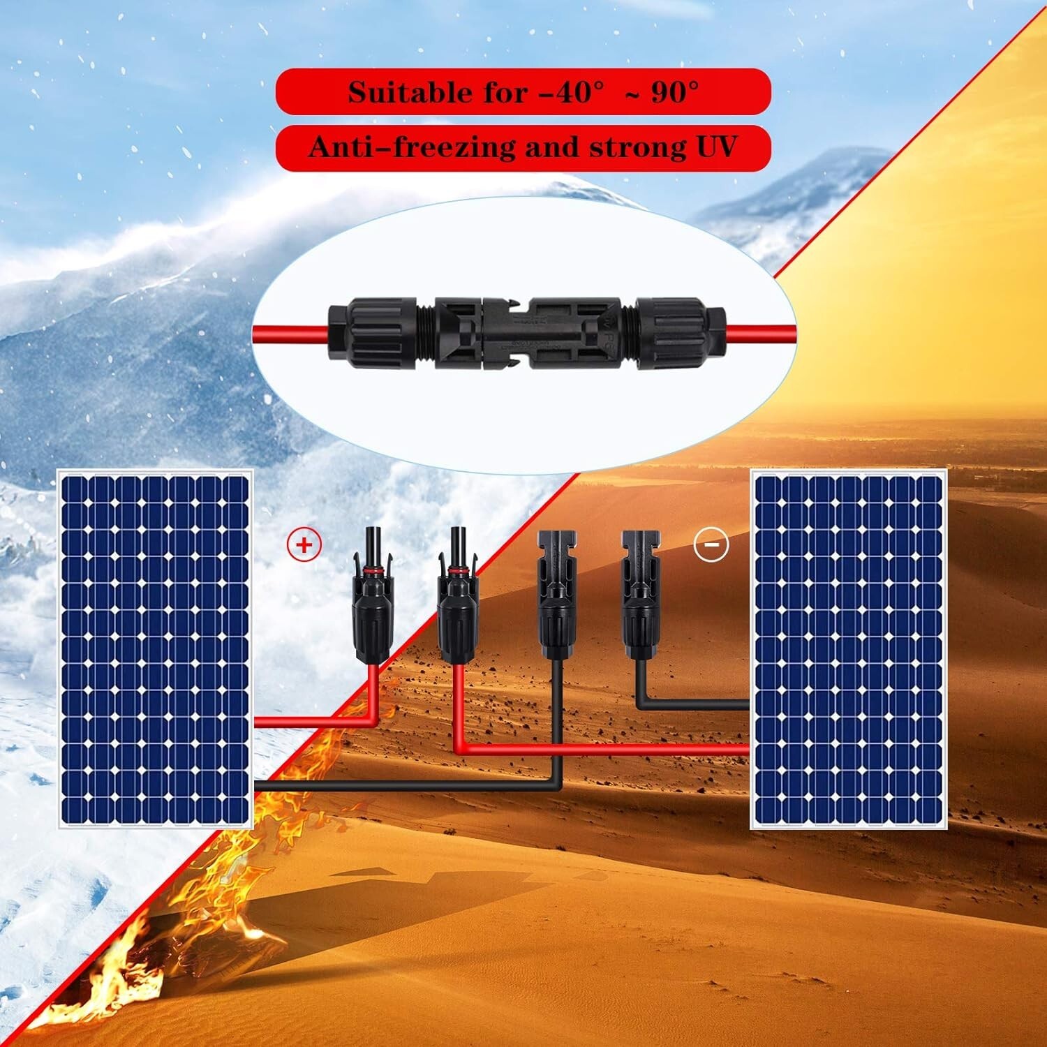 Solar Connector Y-Branch Parallel Adapter Cable Plug (M/FF, F/MM) Two Sets Pairs
