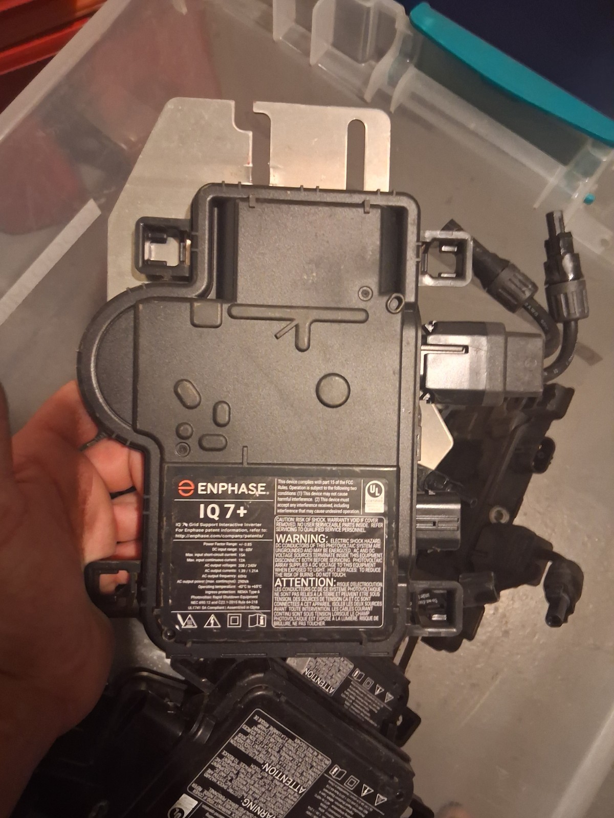 Enphase IQ7 Plus Microinverter (Model: IQ7PLUS-72-2-US) with mounting bracket