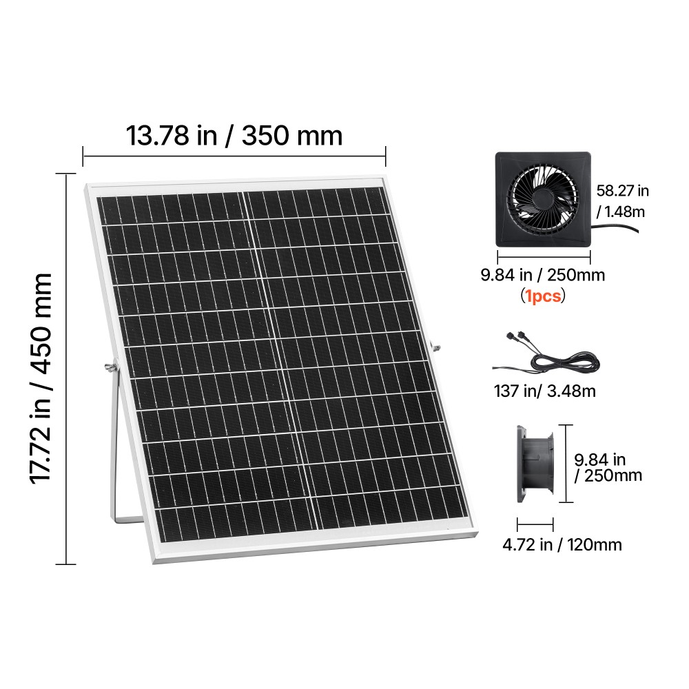 25W Solar Powered Fan 220 CFM Airflow 2030 RPM High Speed Adjustable Panel