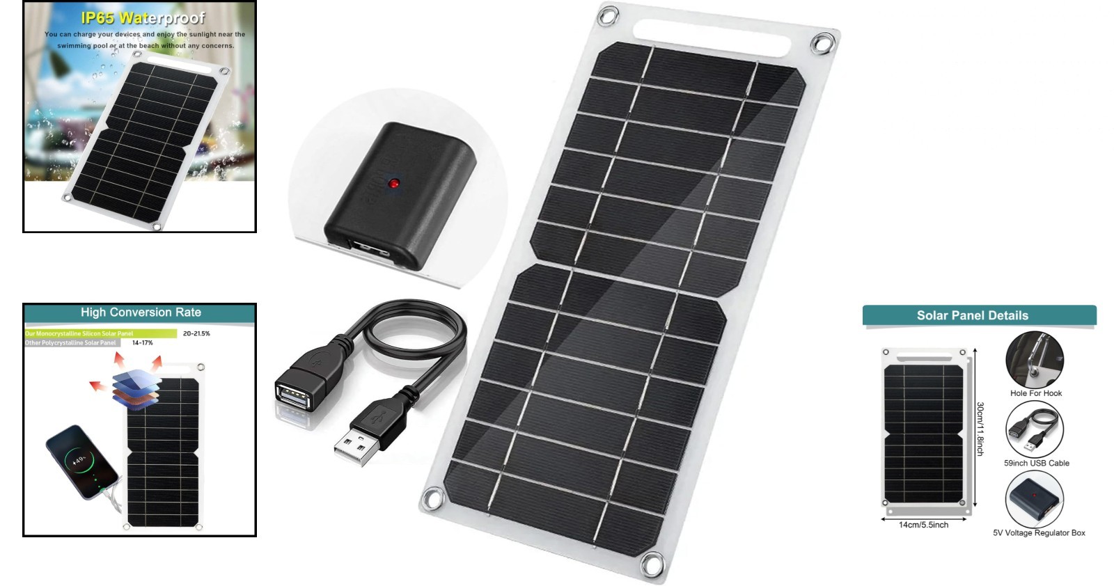 Portable 5V 6W USB Solar Panel Charger for Phones, Cameras, and Camping Gear