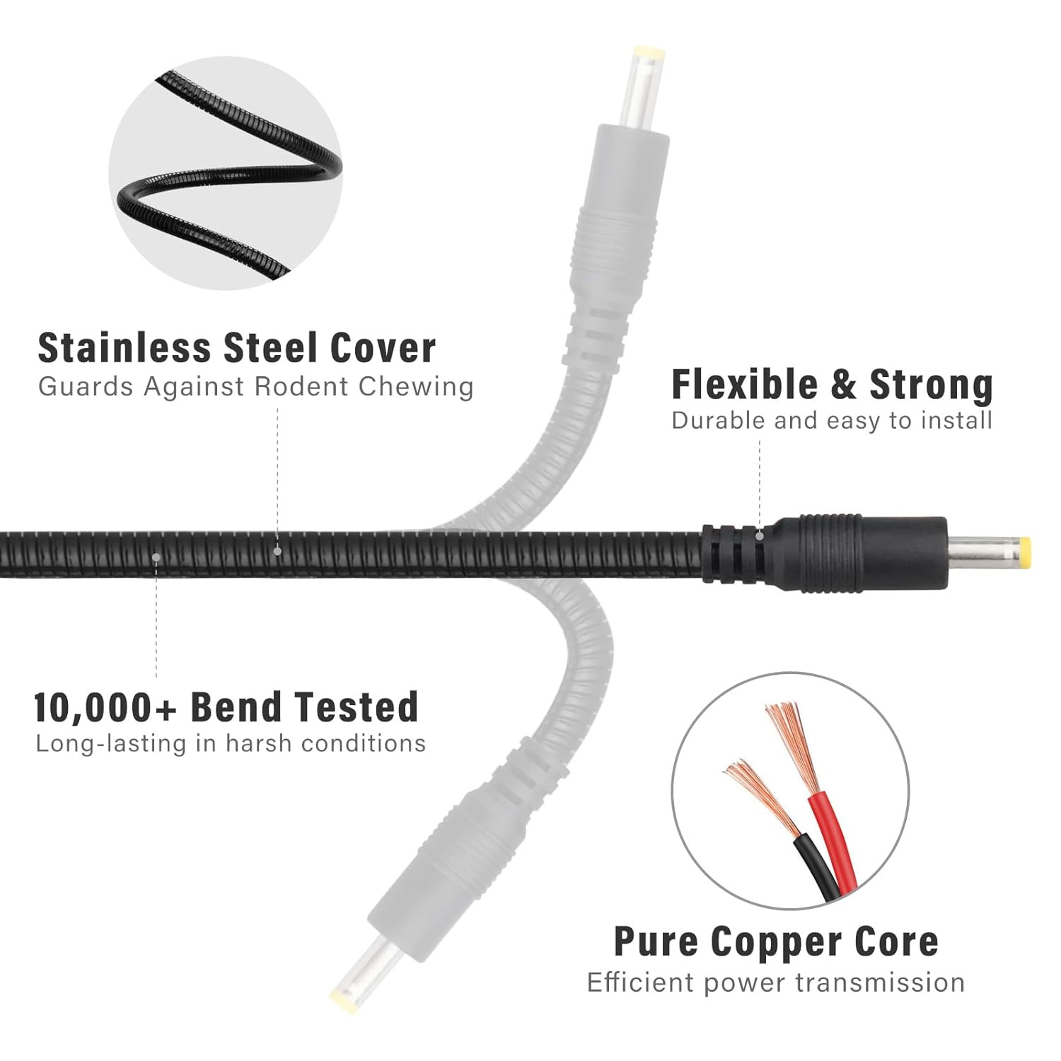 Chewproof Power Cable for Solar Panel Connector, 5.5X2.1 to 4.0X1.7 Male DC Plug