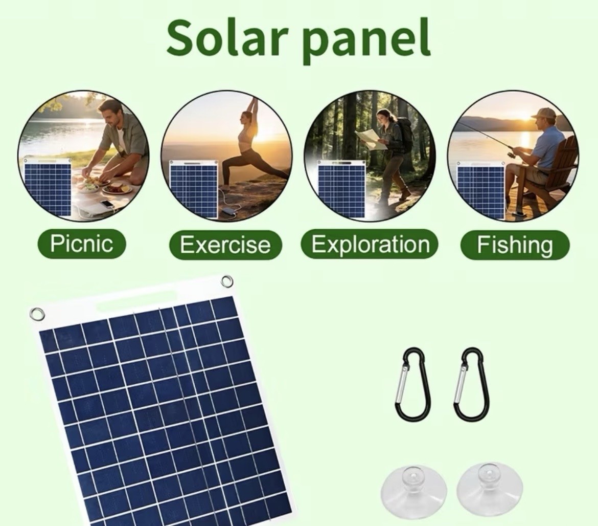 10W Portable Polycrystalline Waterproof Solar Panel USB, 30cm Off-Grid