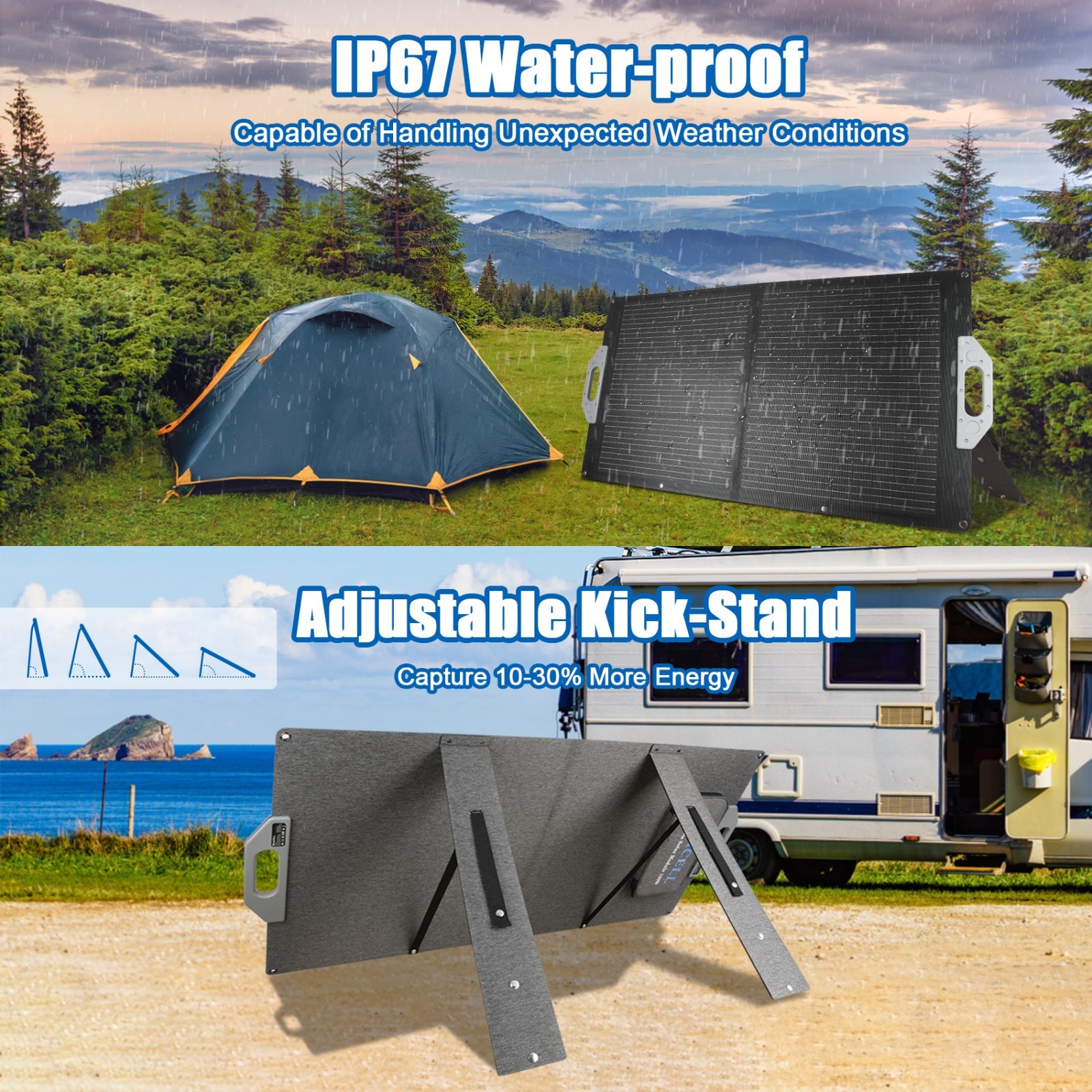 100W Portable Solar Panel, 18V Foldable Monocrystalline Solar Panel Kit